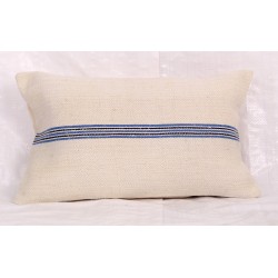 PL36 Vintage European Linen Pillow with Black and Blue Stripe