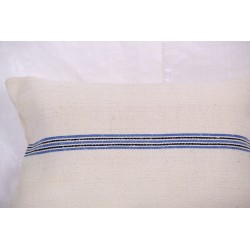 PL36 Vintage European Linen Pillow with Black and Blue Stripe