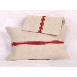 PL36 Vintage European Linen Pillow with Red Stripe