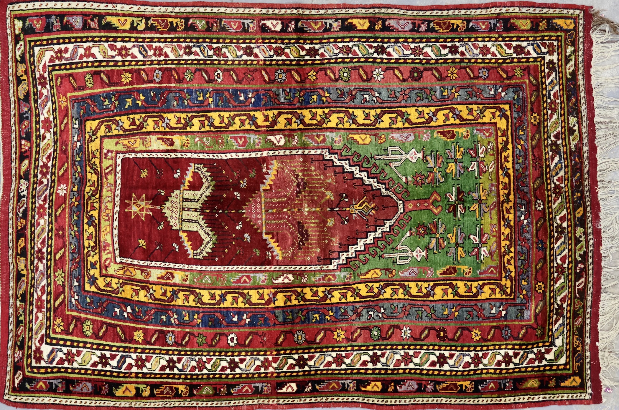 SH402 ANTIQUE 1920s TURKISH KONYA LADIK RUG 4'8