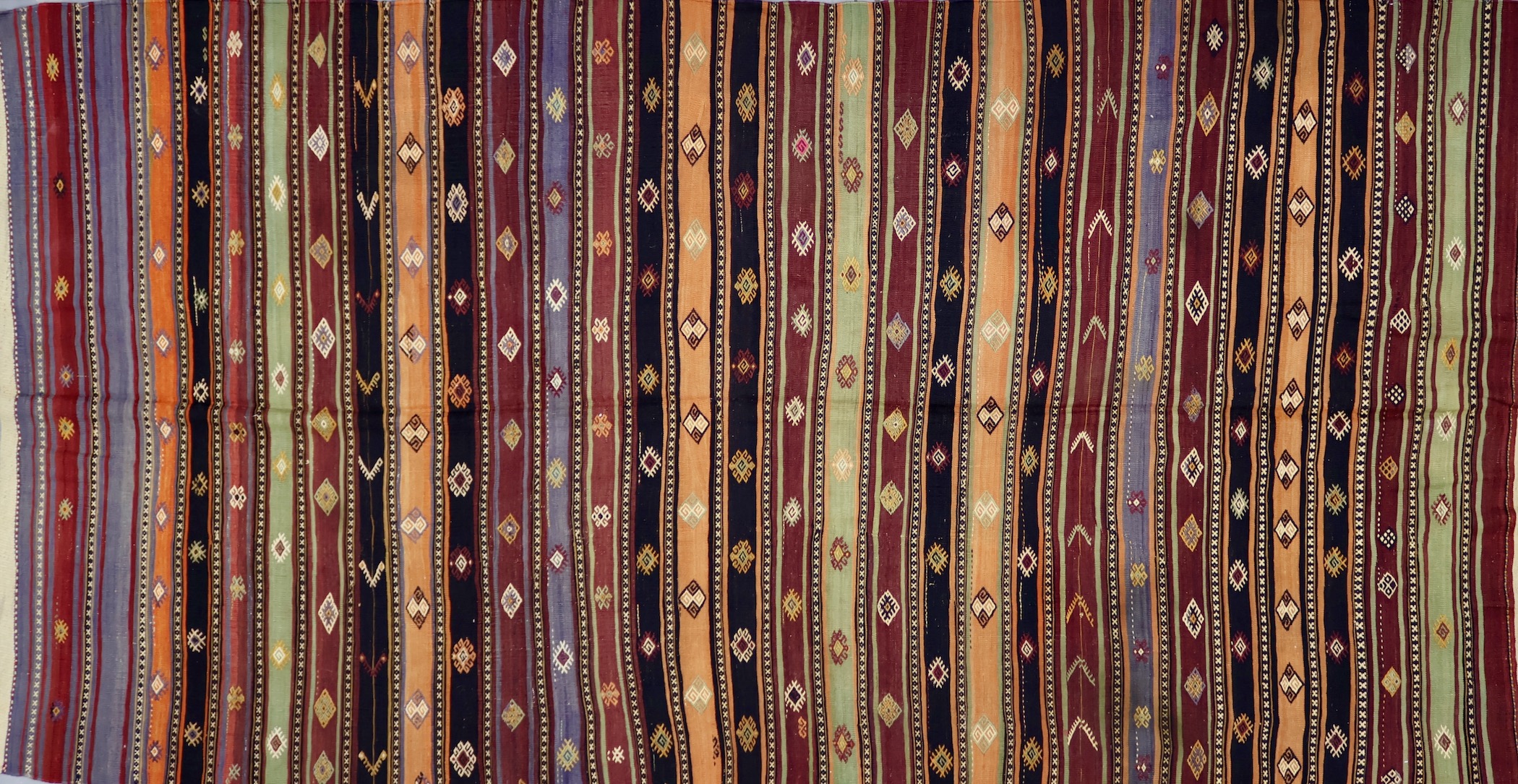 TK340 VINTAGE 1990s TURKISH ANTEP CICIM KILIM 7' X 13'2