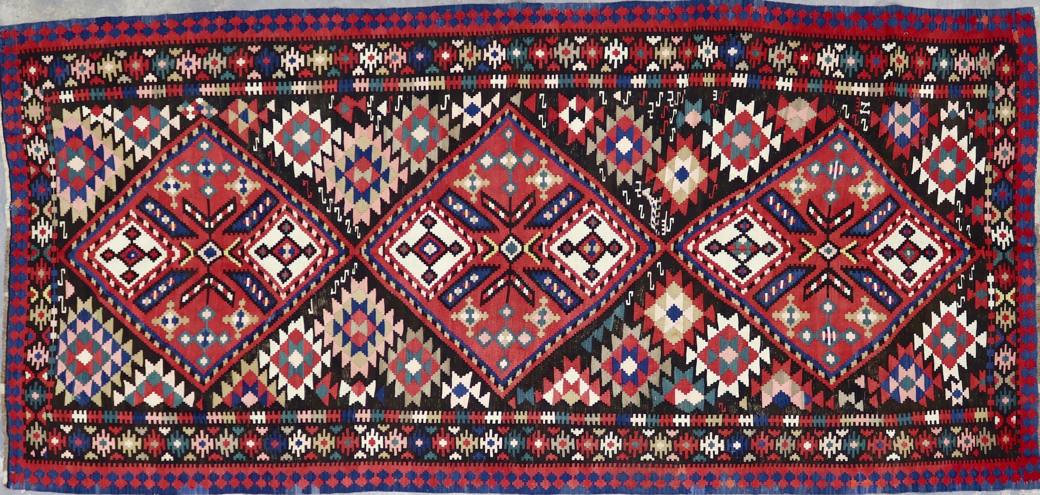 TK1249 ANTIQUE 1920s CAUCASIAN KUBA KILIM RUG 6' X 13'4