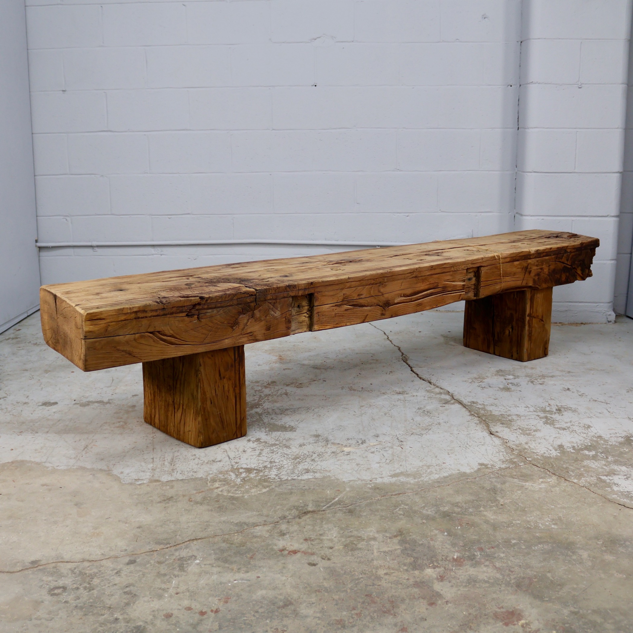 TKY619 RECLAIMED WHITE OAK BILLET LEG BENCH 7'5