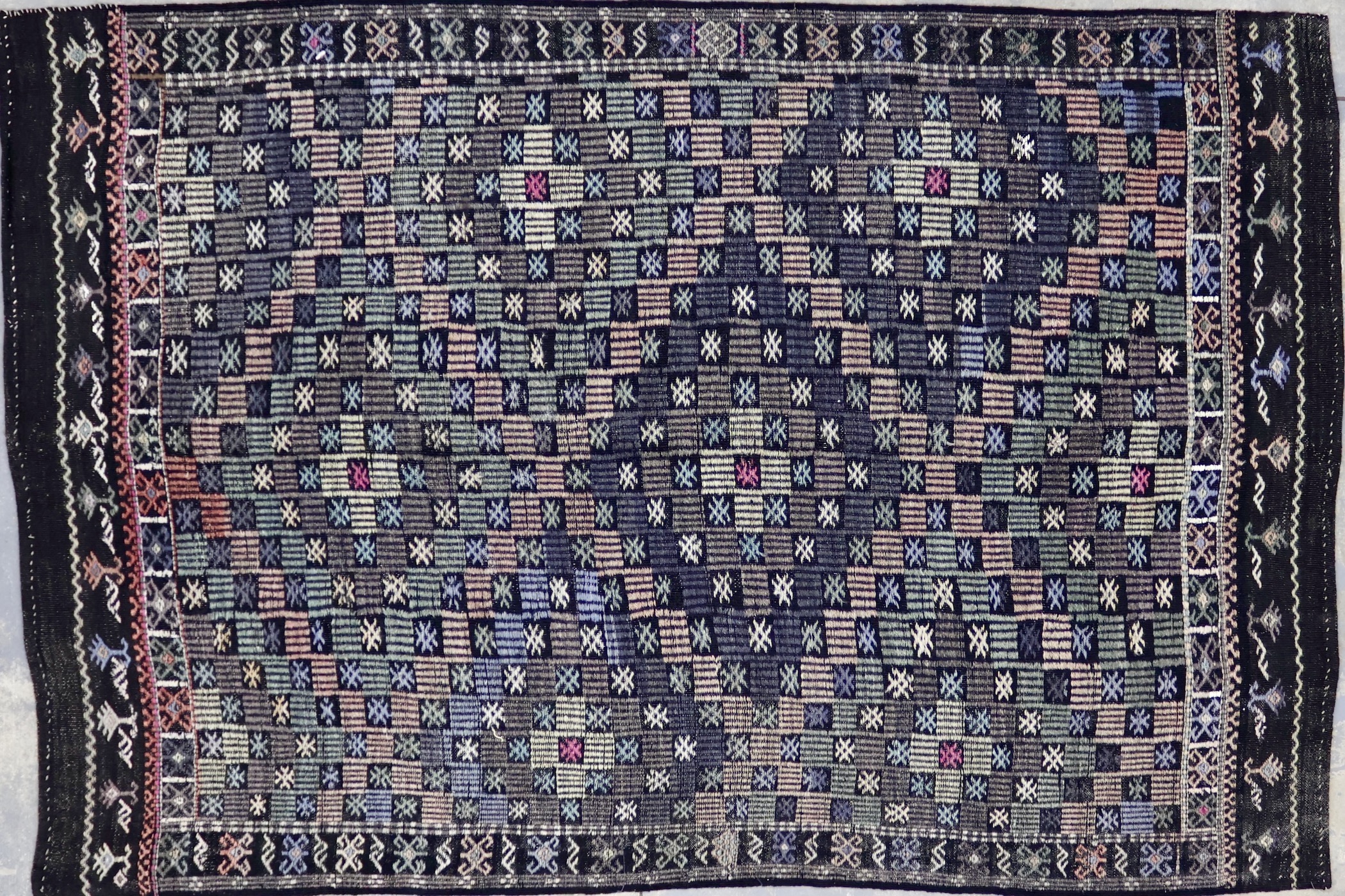 CR7478 VINTAGE 1990s TURKISH KONYA ZILI KILIM RUG 6'5