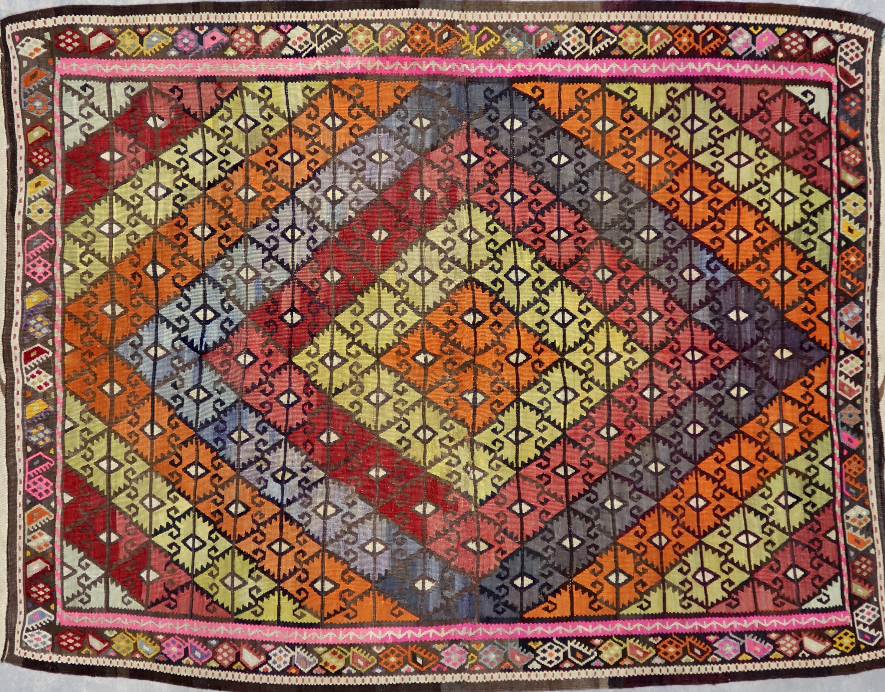 CR8496 VINTAGE 1960s TURKISH BAYBURT KILIM RUG 6'4