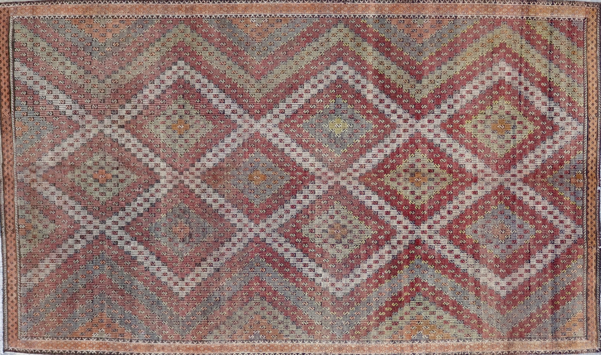 KL8044 VINTAGE 1950s TURKISH KONYA ZILI KILIM RUG 5'1