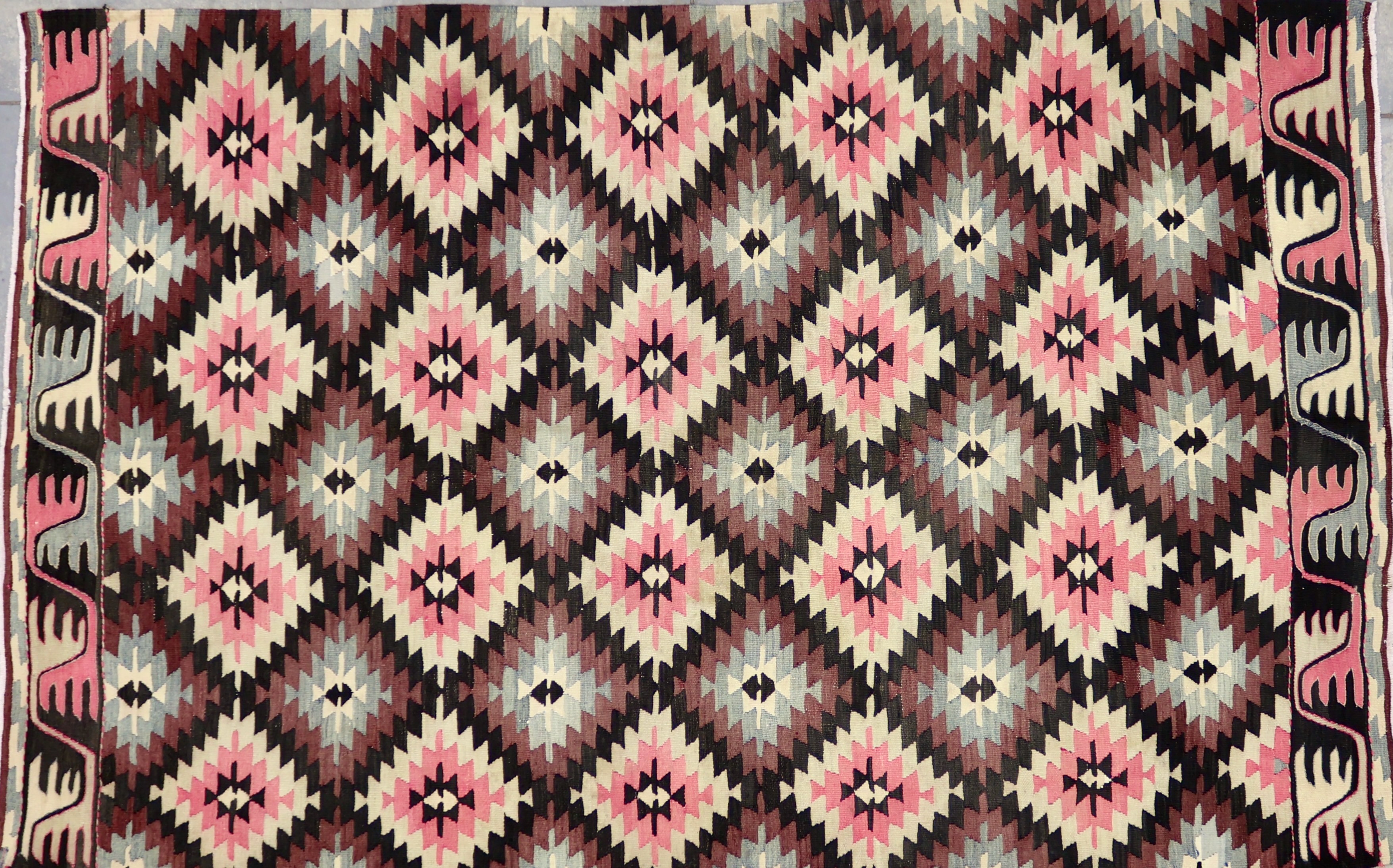 KL2276 VINTAGE 1960s TURKISH AFYON KILIM RUG 6'2