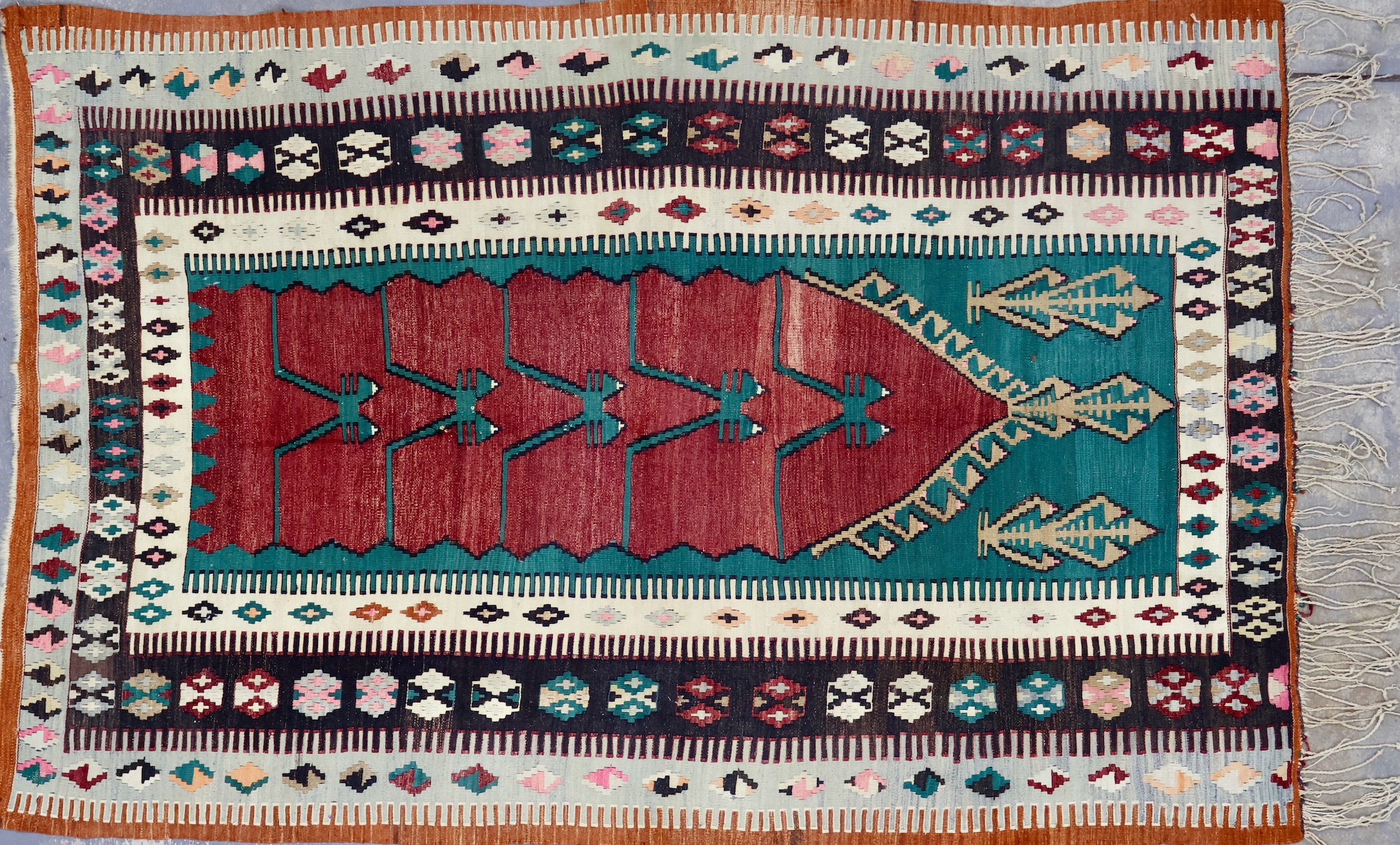 SK53 VINTAGE 1950s TURKISH OBRUK KILIM RUG 4'6