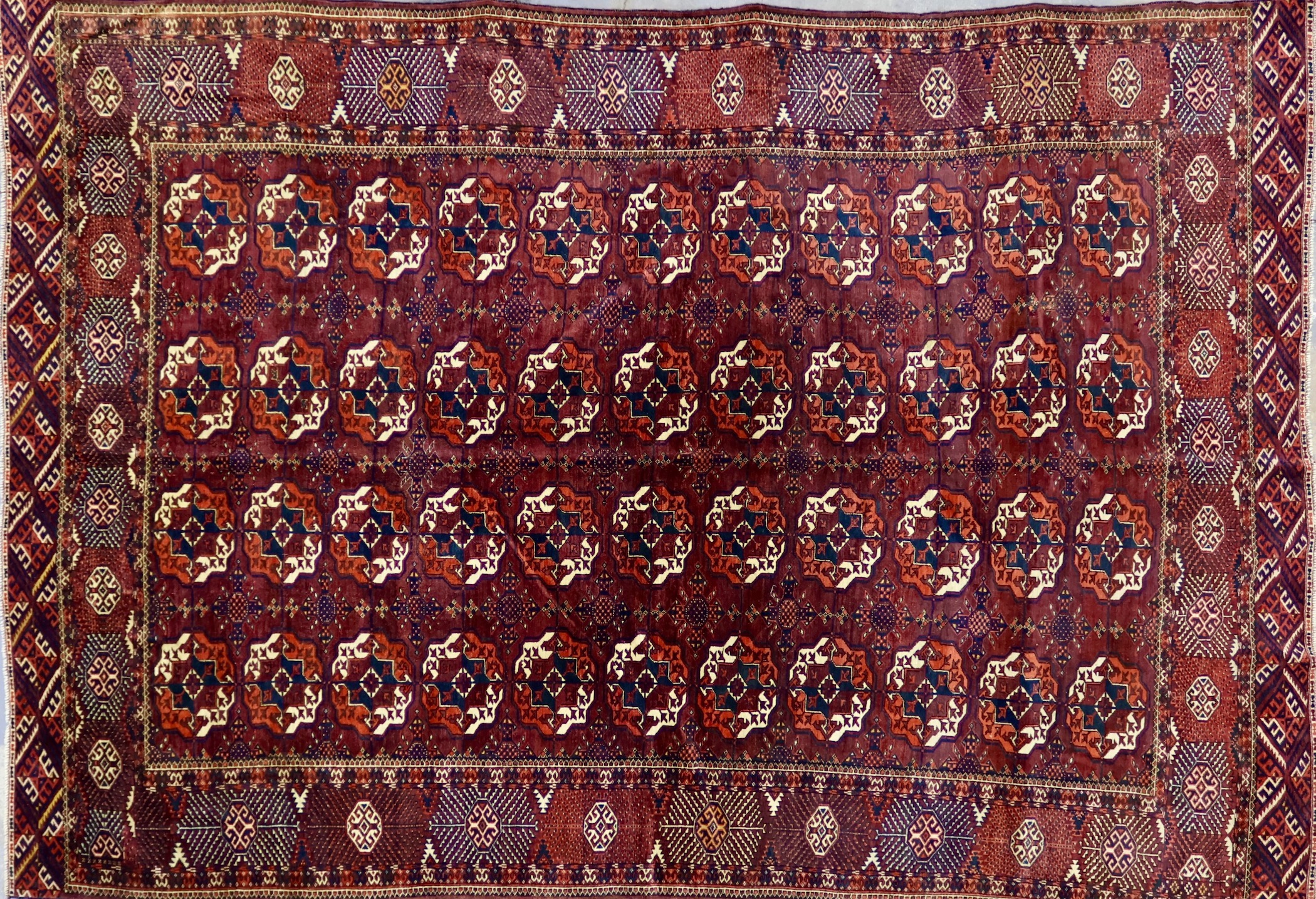 CR8429 VINTAGE 1940s TURKOMAN TEKKE RUG 7' X 10'4