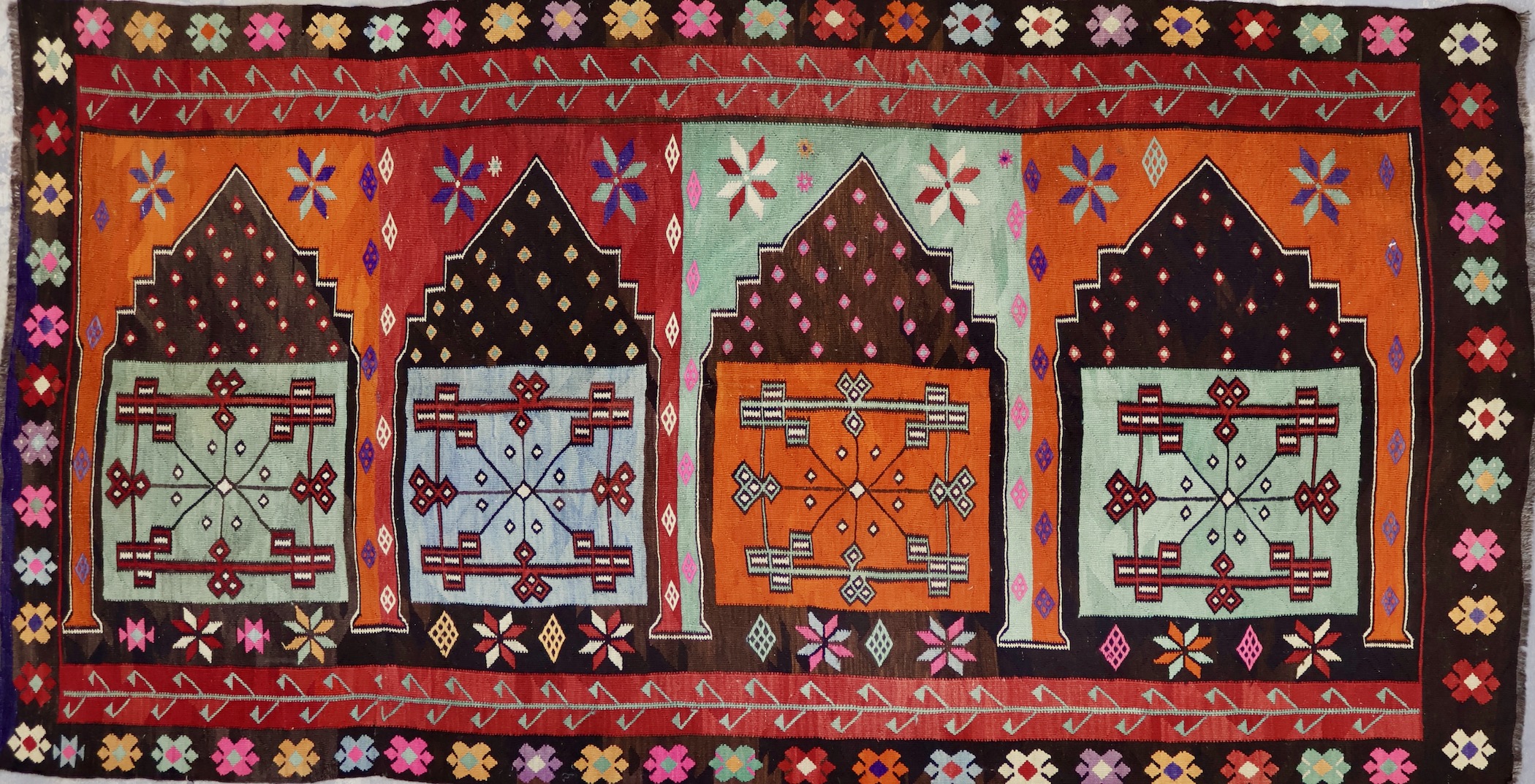 KL5999 VINTAGE 1940s TURKISH SIVAS KILIM RUG 5'3