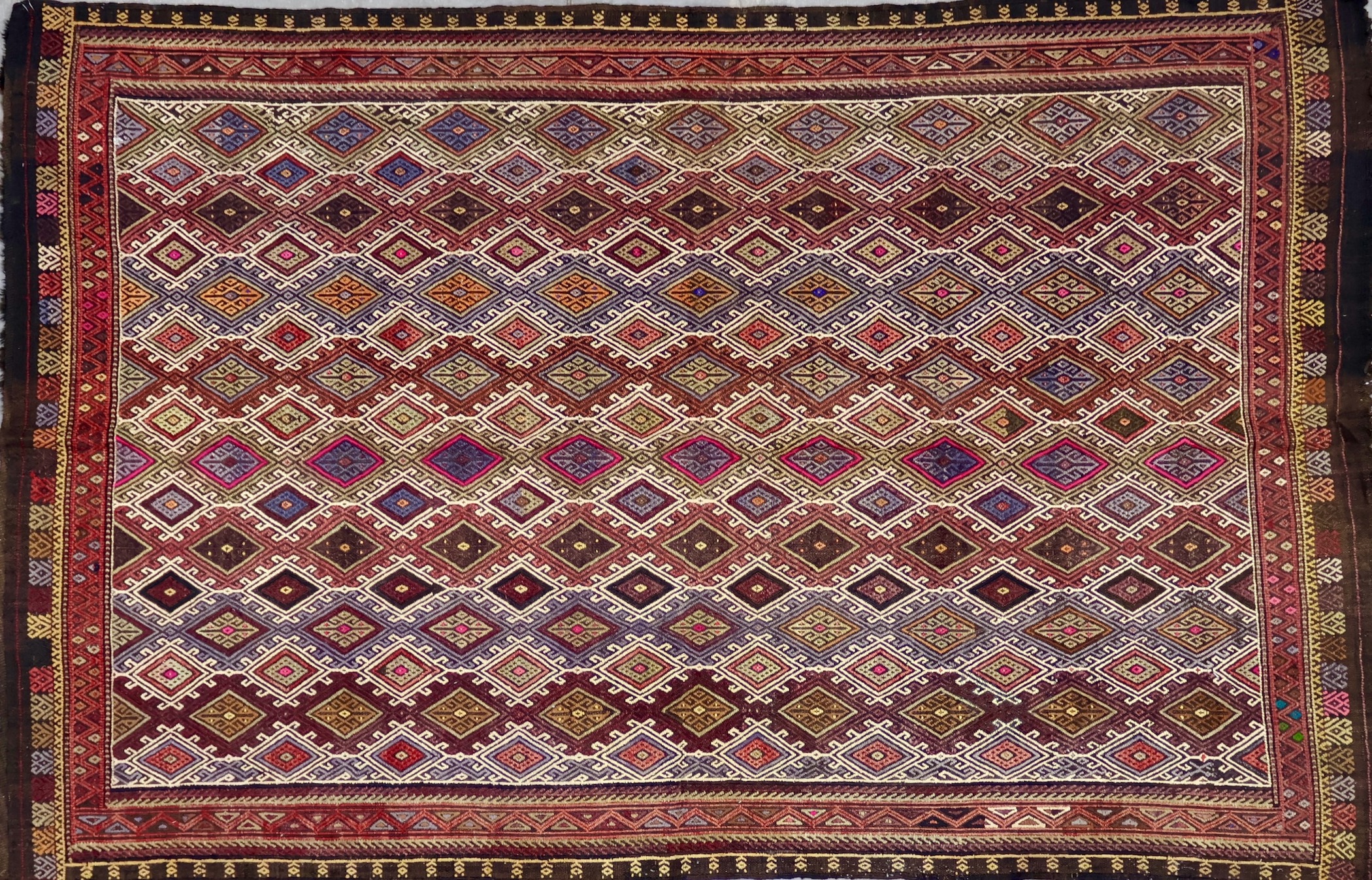 KL2285 VINTAGE 1960s TURKISH KONYA CICIM KILIM RUG 4'5