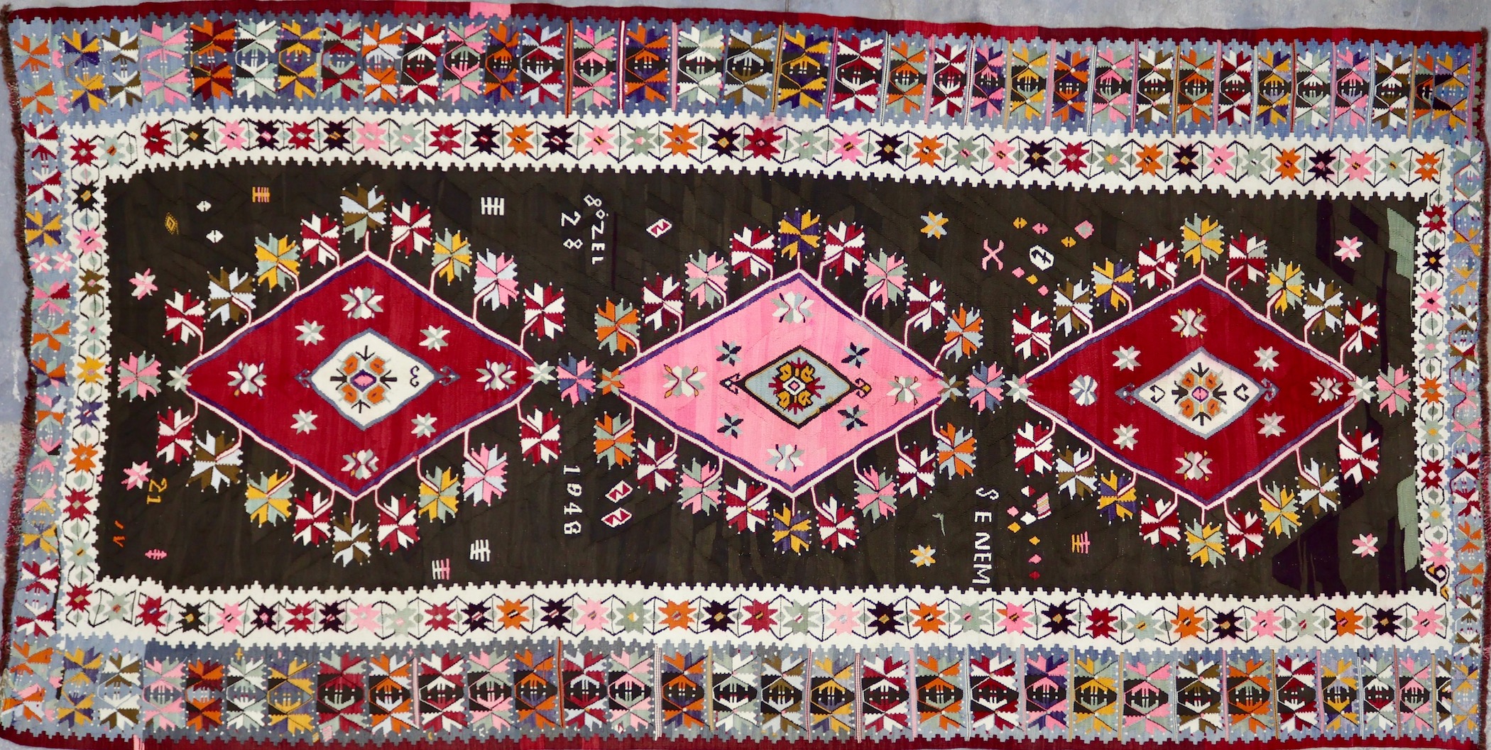 KL3233 VINTAGE TURKISH KARS KILIM RUG DATED 1946 6'5
