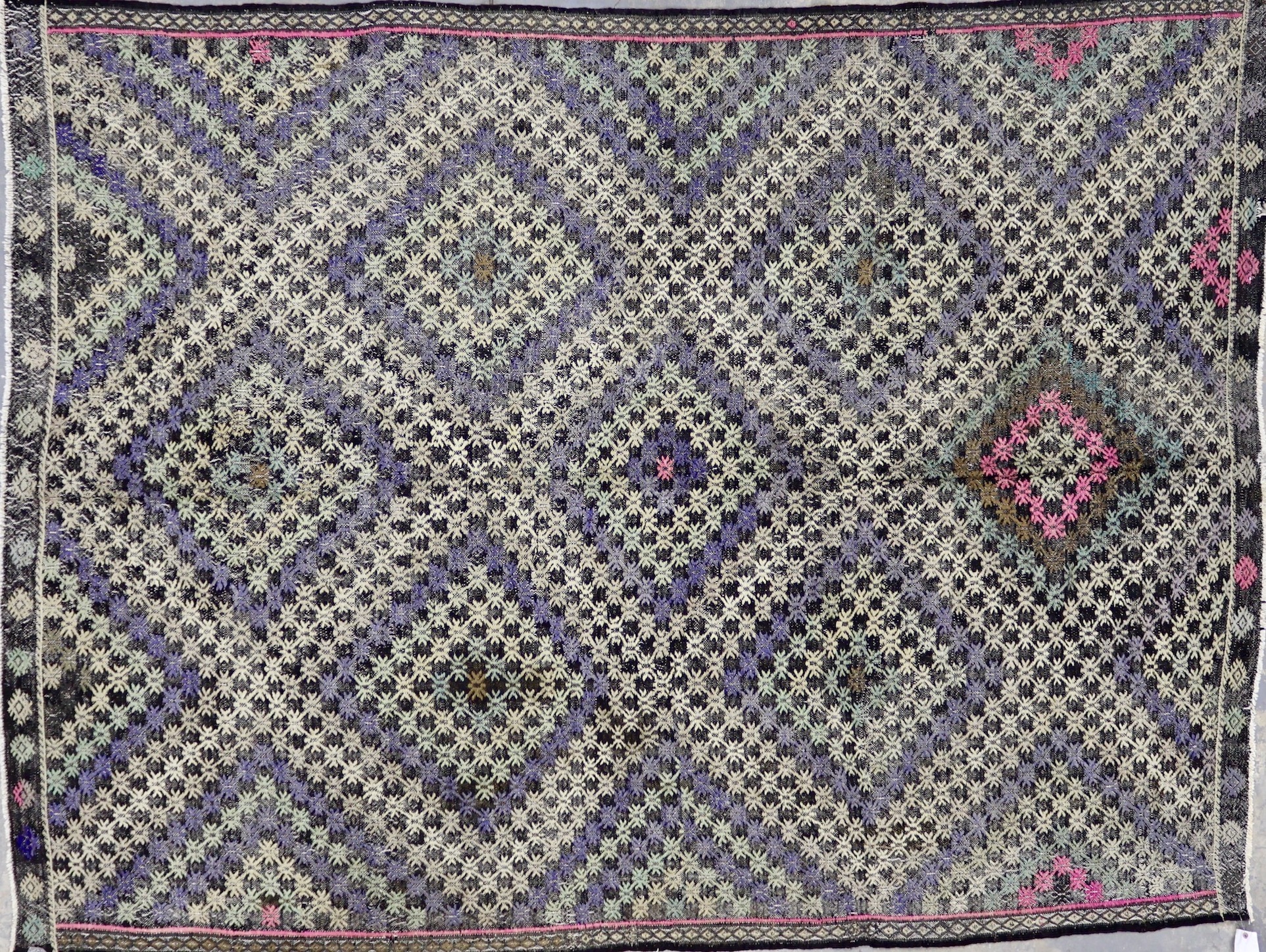 KL8050 VINTAGE 1970s TURKISH KONYA ZILI KILIM RUG 6'11