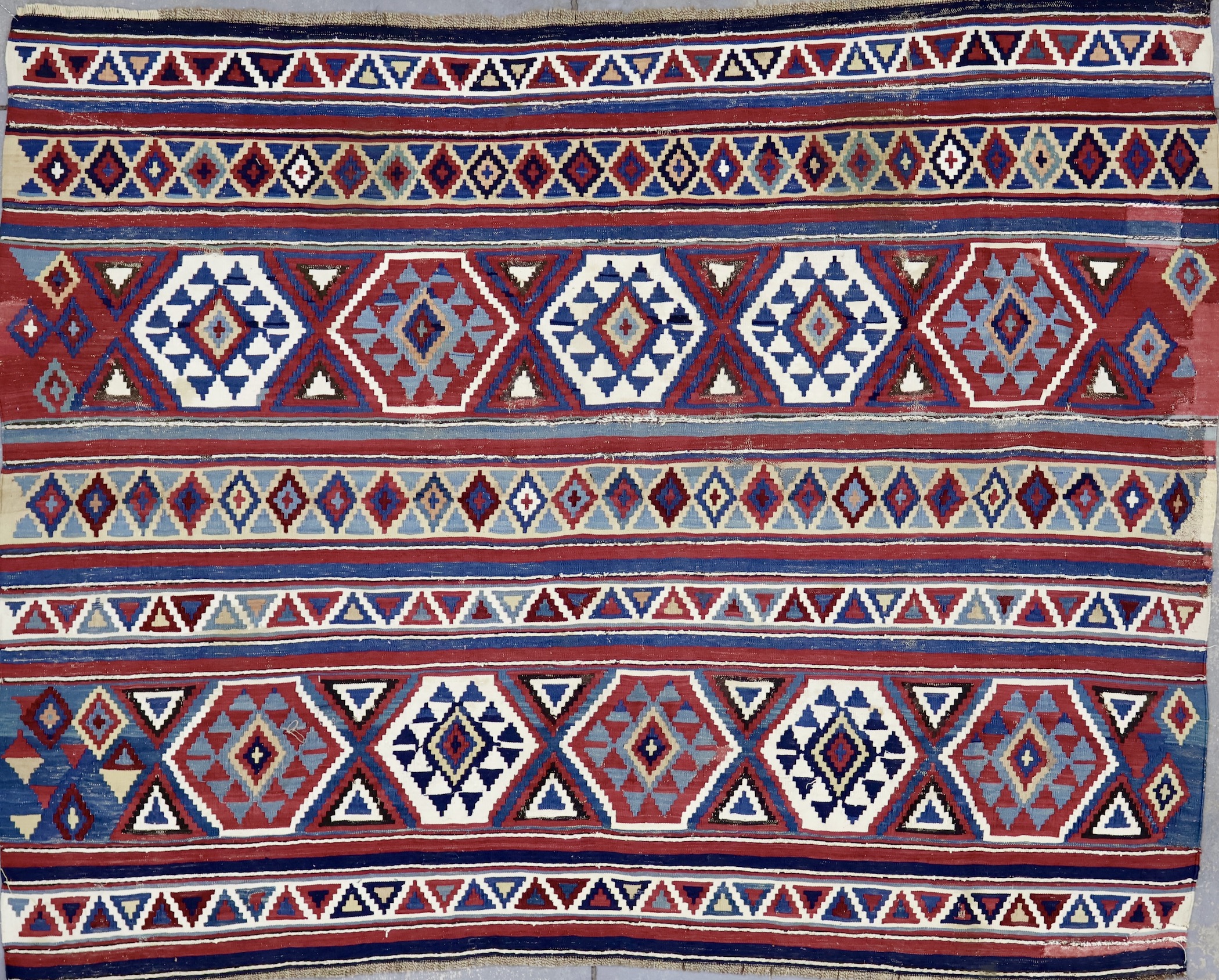 KR8632 ANTIQUE 1920s CAUCASIAN SHIRVAN KILIM RUG 4'11