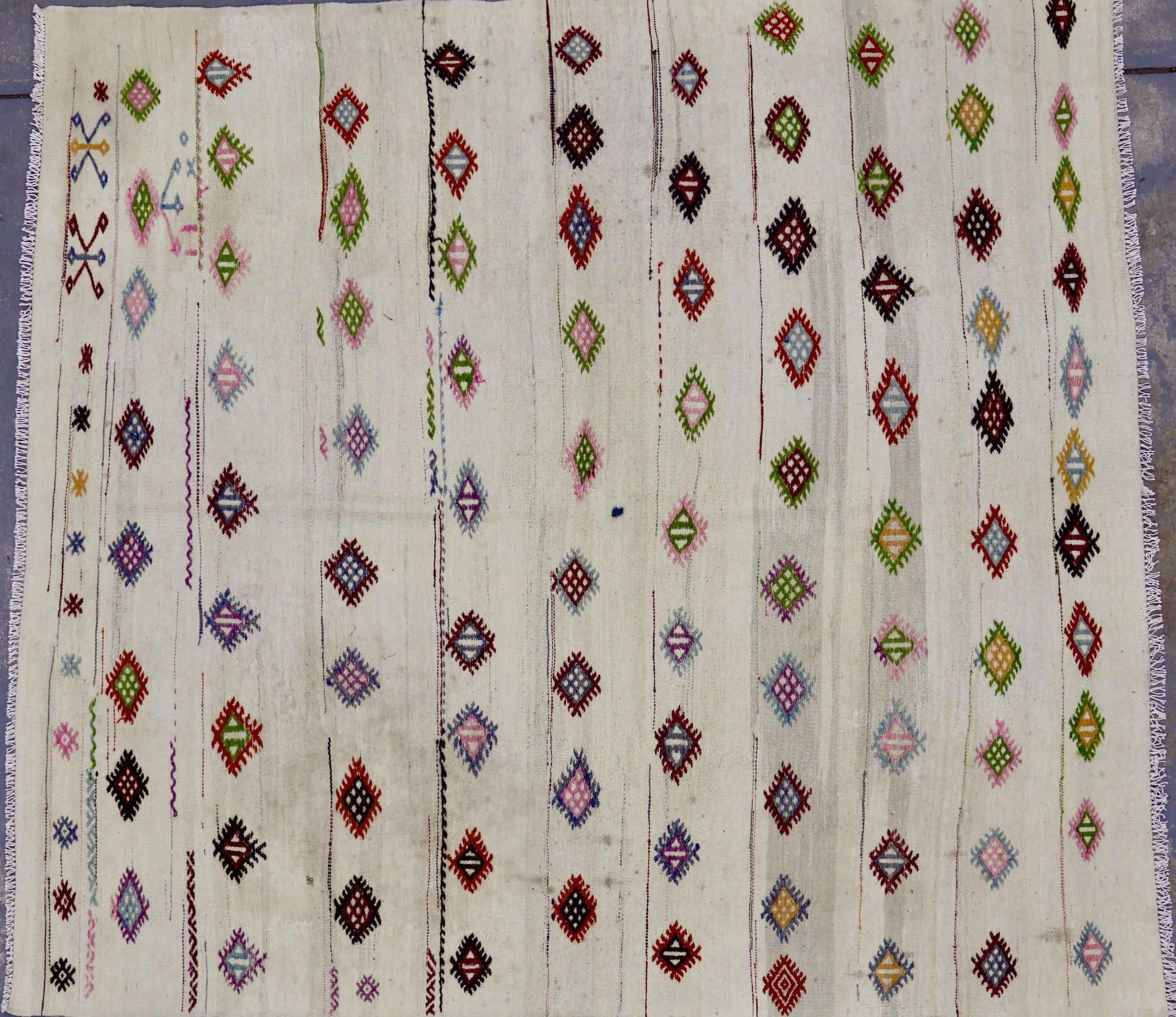 KL8652 VINTAGE TURKISH KONYA CICIM KILIM RUG 6'5