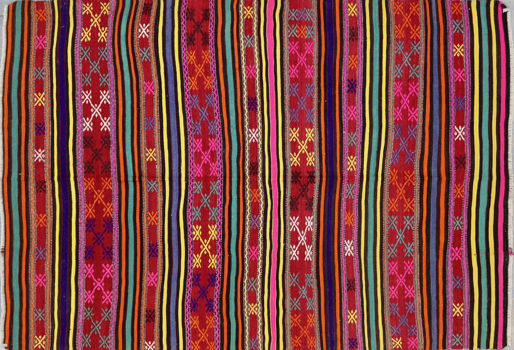 KL2265 VINTAGE TURKISH BALIKESIR CICIM KILIM RUG 6'2