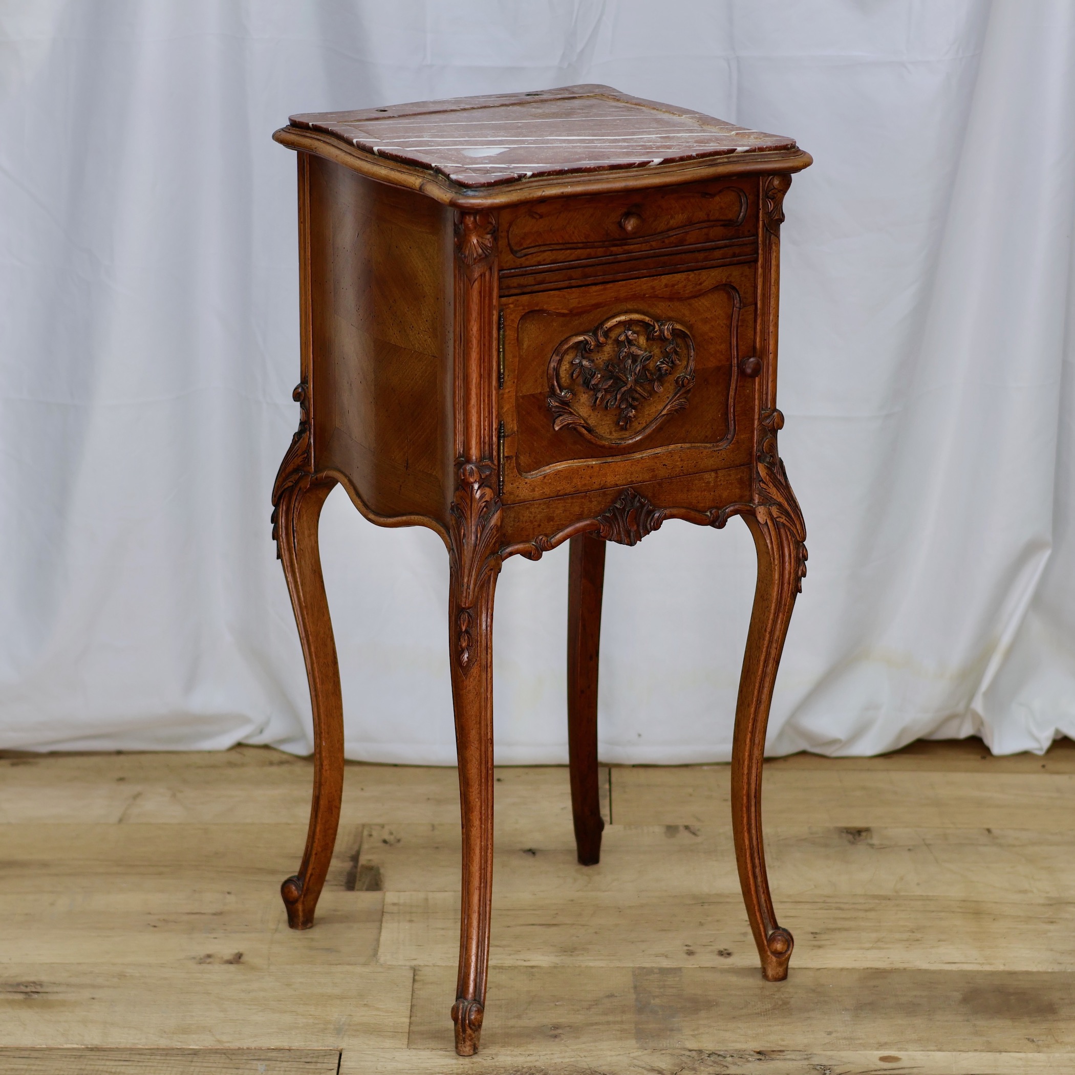 TB003 RED MARBLE-TOP NIGHTSTAND