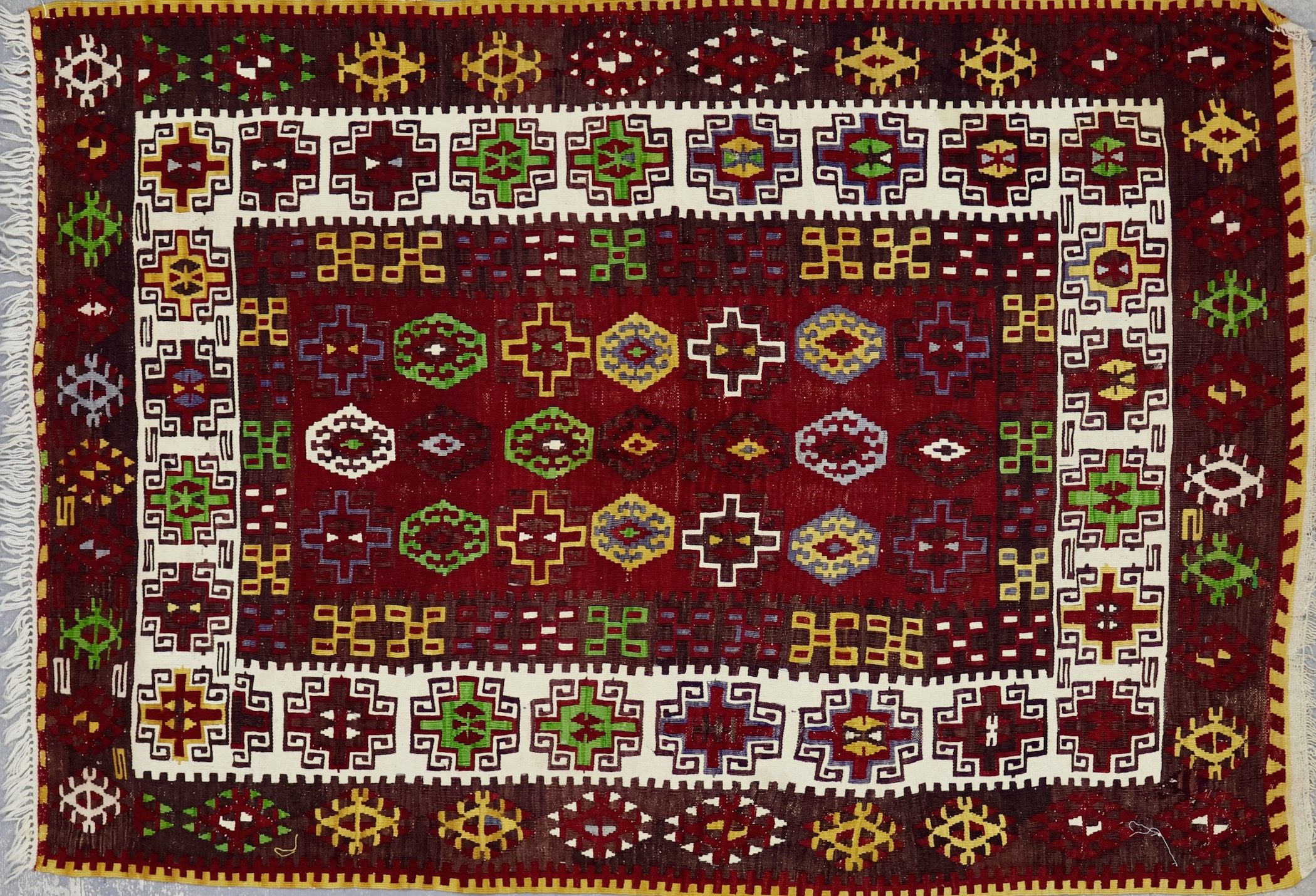 SK1295 VINTAGE 1950s TURKISH KAYSERI KILIM RUG 3'8