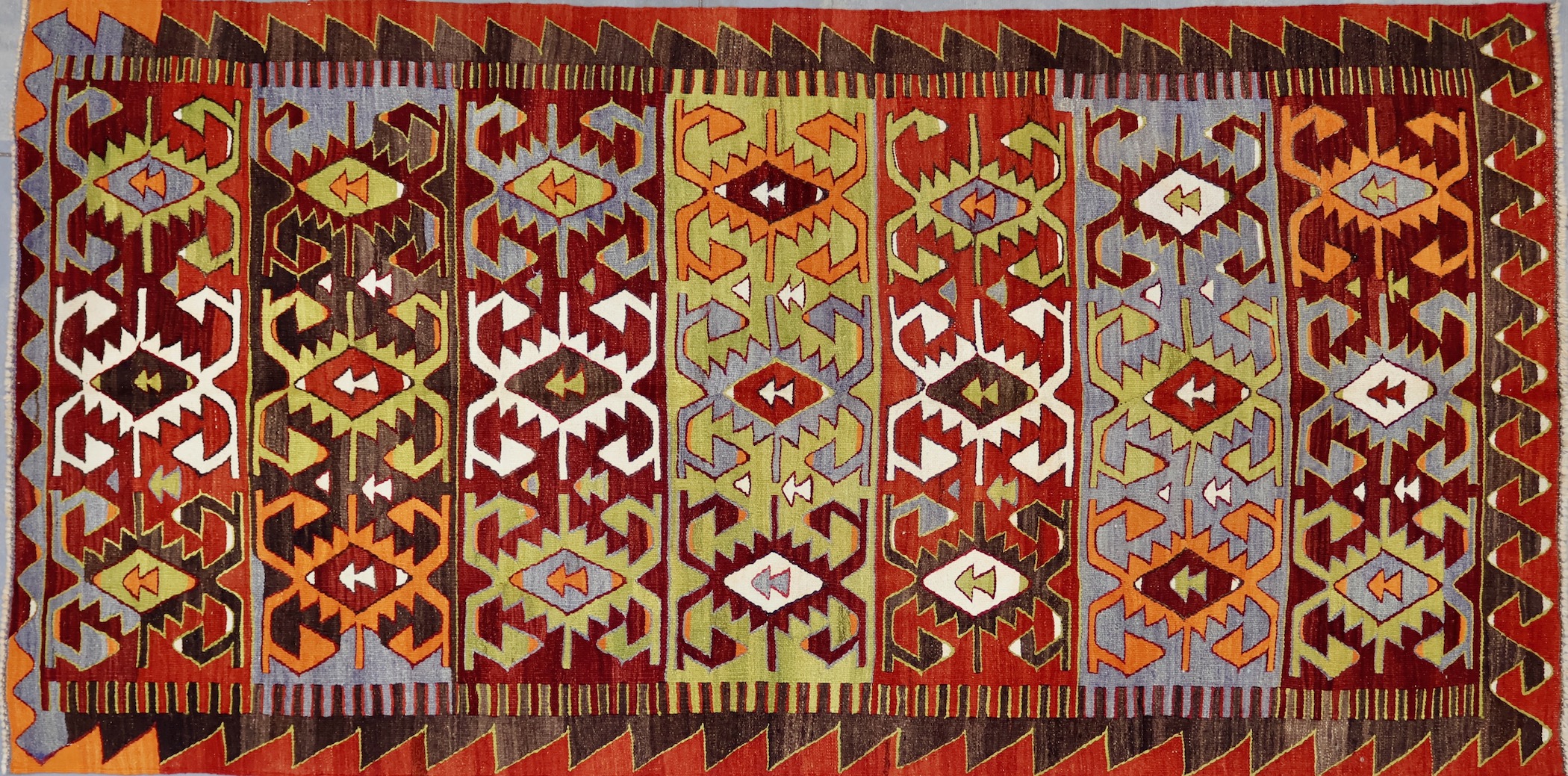 KL3224 VINTAGE 1970s TURKISH OBRUK KILIM RUG 5' X 10'2