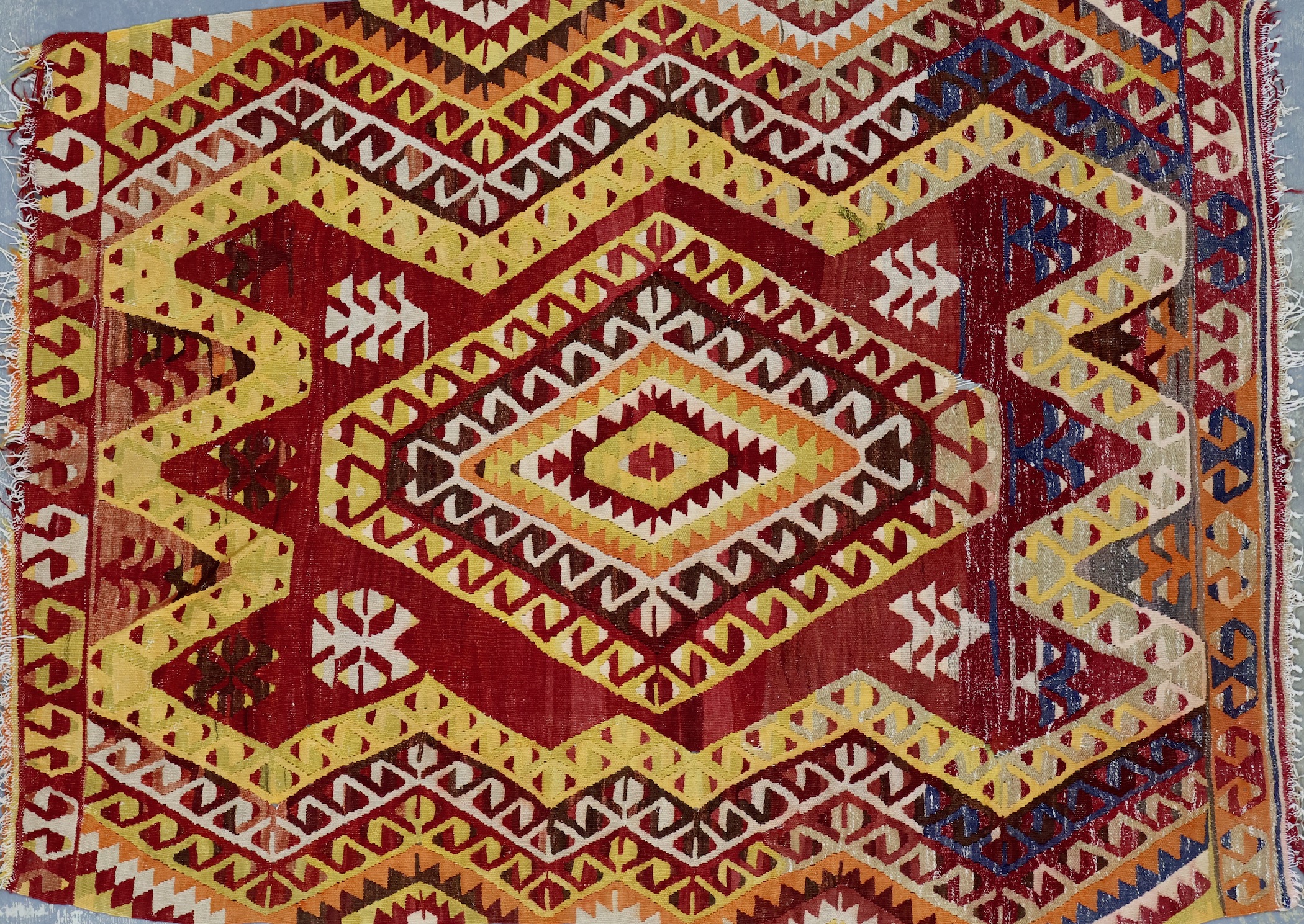 KL8640 VINTAGE 1980s TURKISH AFYON KILIM RUG 4'3