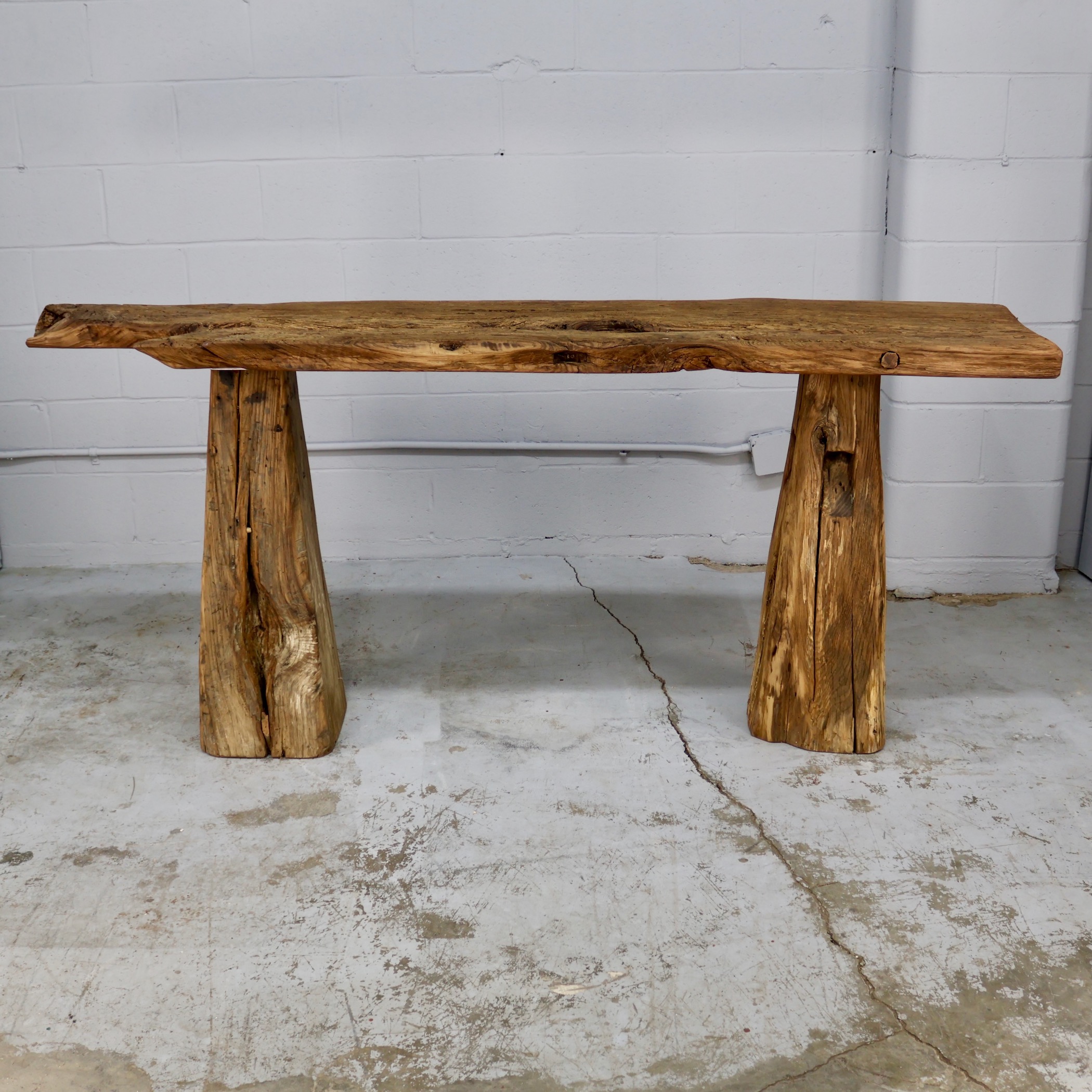 TB135B LARGE RECLAIMED WOOD CONSOLE TABLE WITH HEAVY BASE