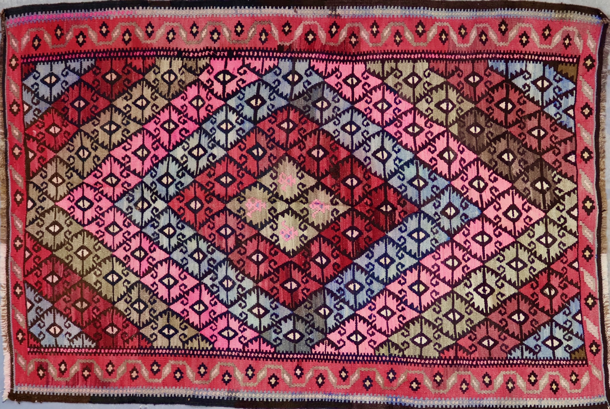 KL5711 VINTAGE 1970s TURKISH BAYBURT KILIM RUG 4'7