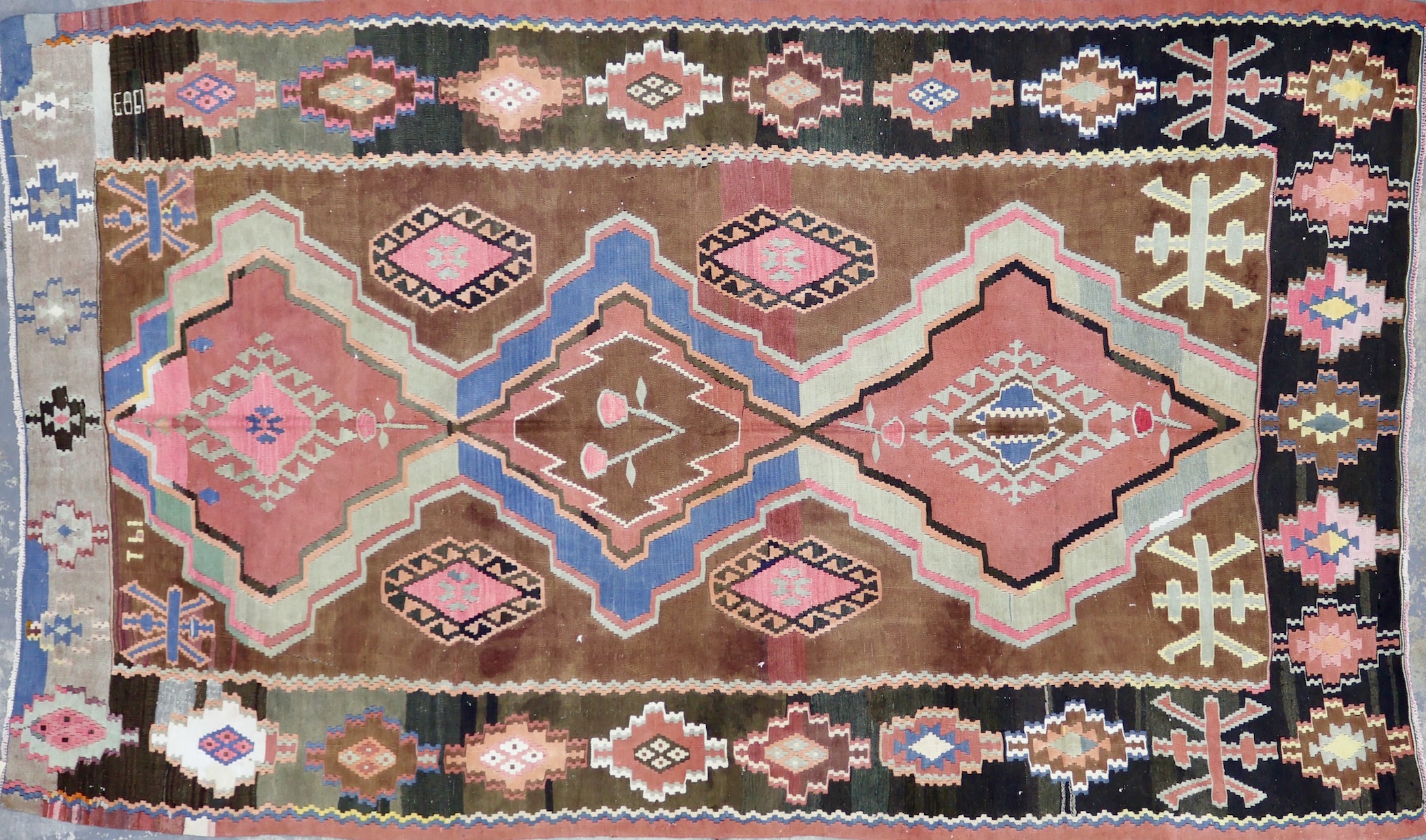 KL8448B VINTAGE AZERBAIJANI NAKCHIVAN KILIM RUG DATED 1983 6'8