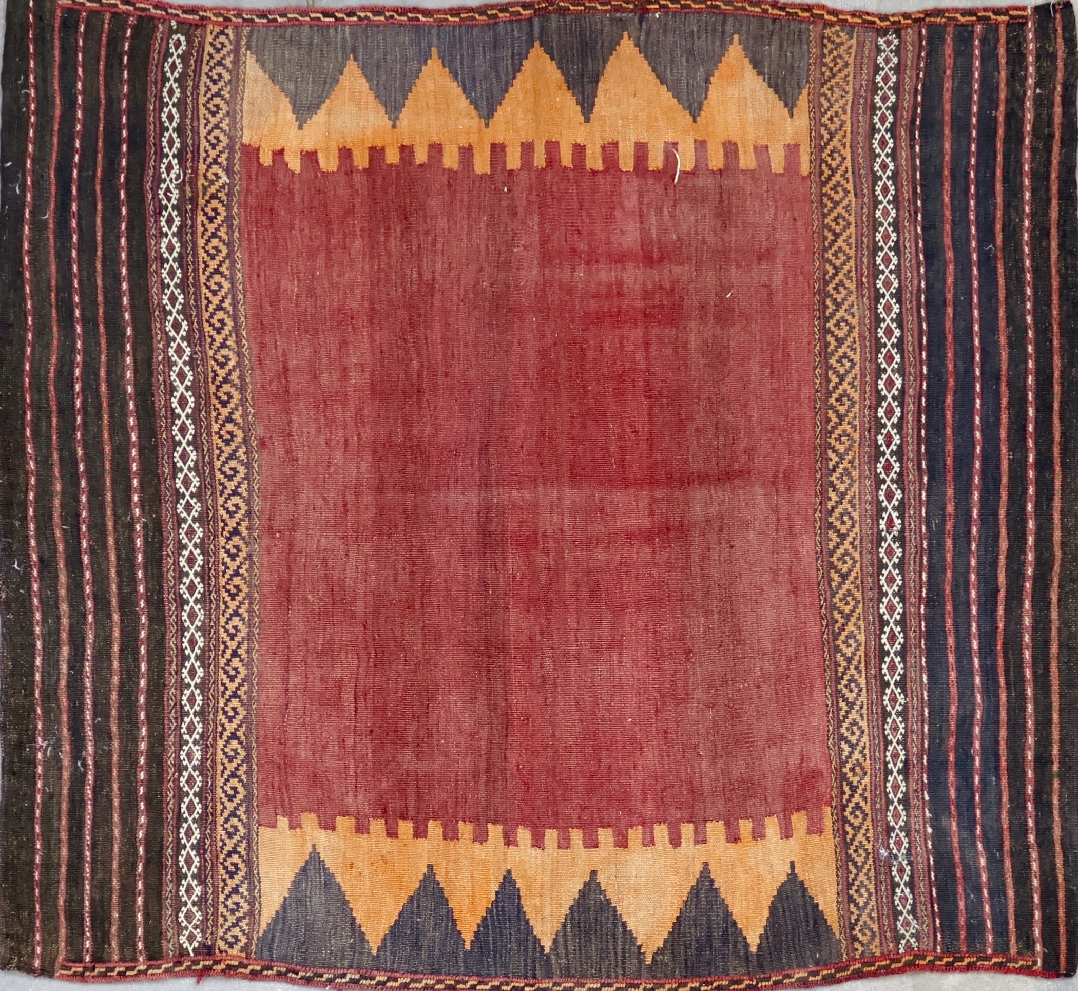 KL8253 VINTAGE 1960s AFGHAN BALUCH SOFRA KILIM RUG 4' X 4'6