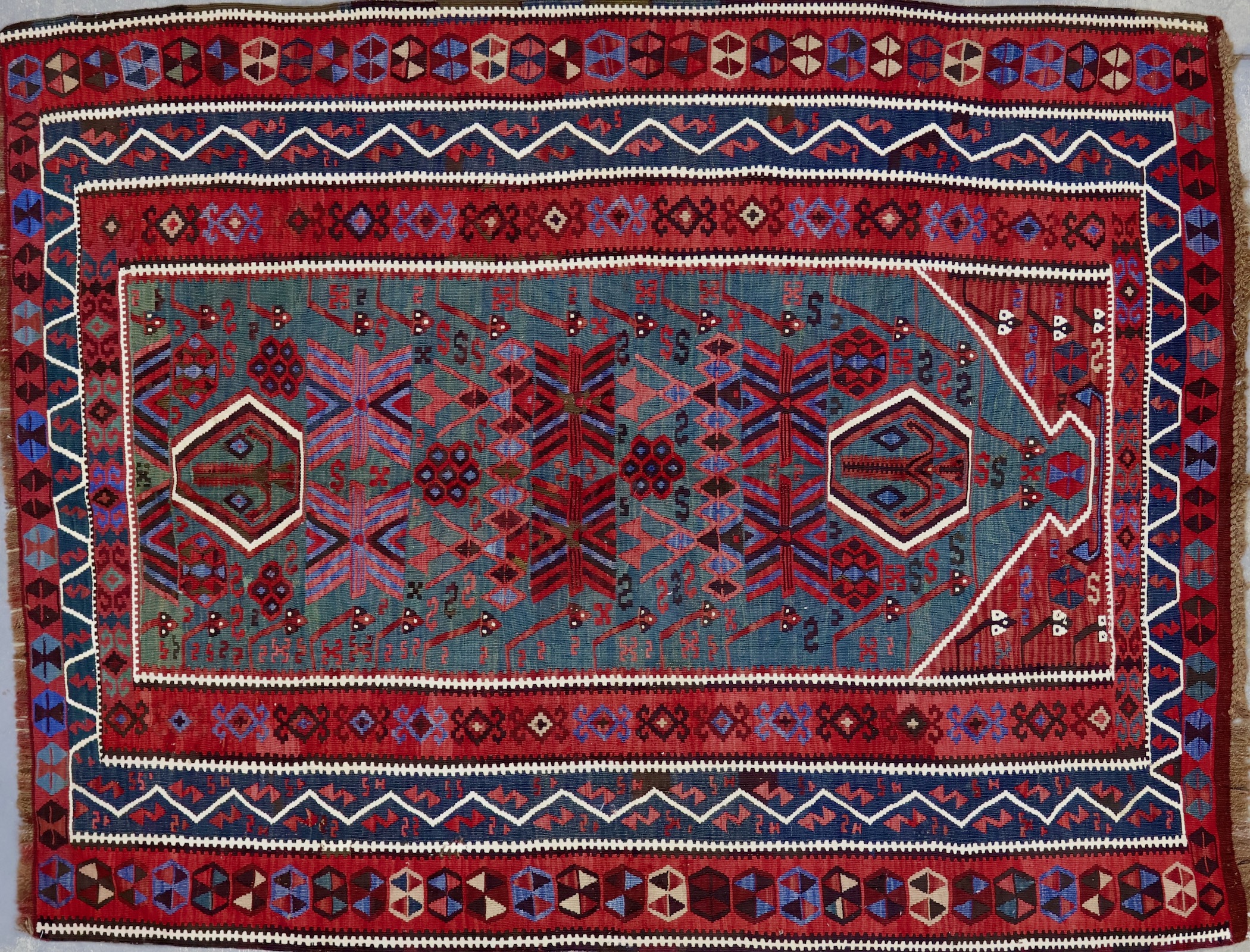 TK335 ANTIQUE 1920s TURKISH BAYBURT KILIM RUG 4'9
