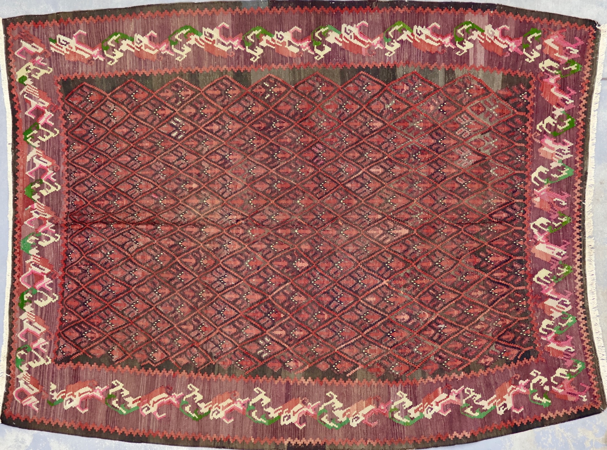 KK058 VINTAGE 1980s ARMENIAN KARABAG KILIM RUG 5'5