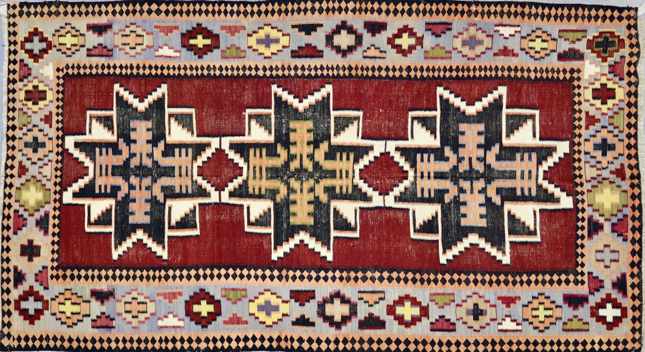 KK306 VINTAGE 1970s CAUCASIAN KUBA KILIM RUG 5' X 9'1