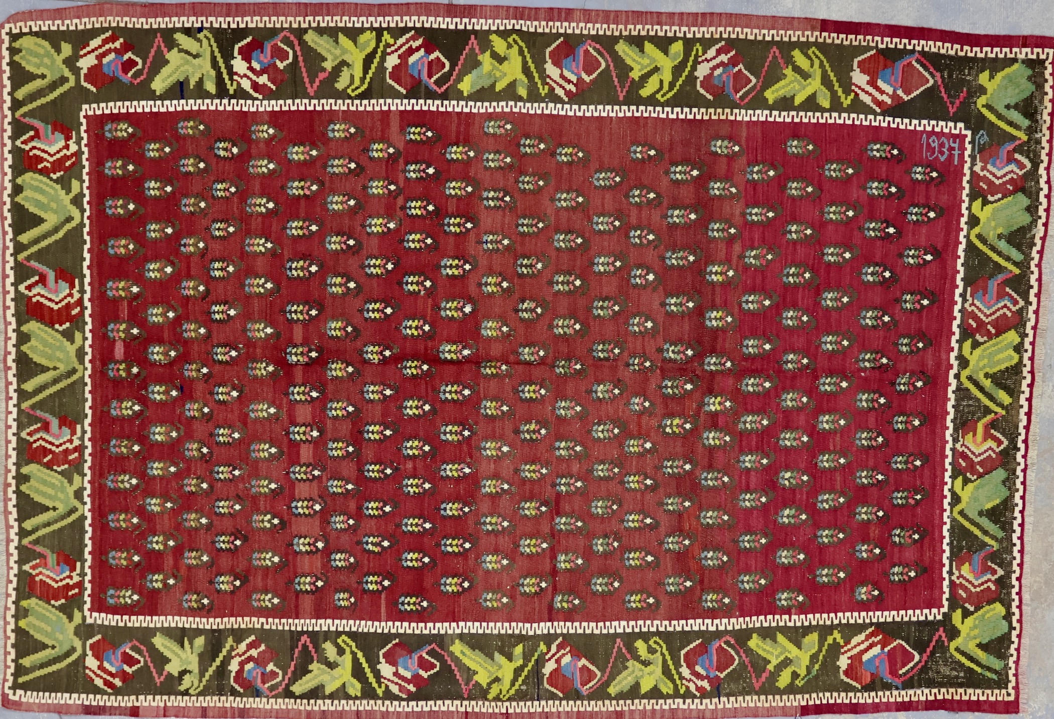 SH125 VINTAGE 1937 ARMENIAN KARABAG KILIM RUG 4'7