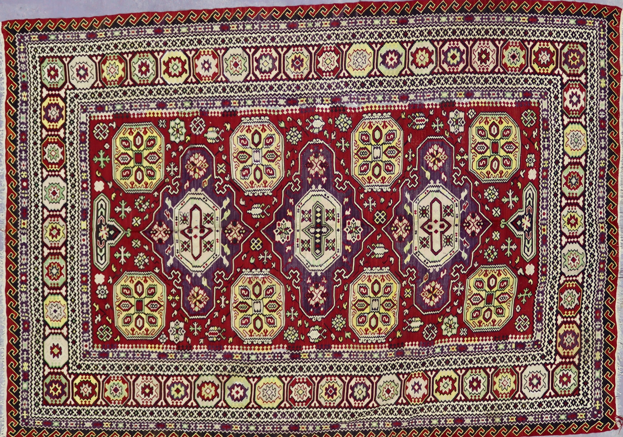 KK7100 VINTAGE 1990s BULGARIAN KILIM RUG 7' X 9'11