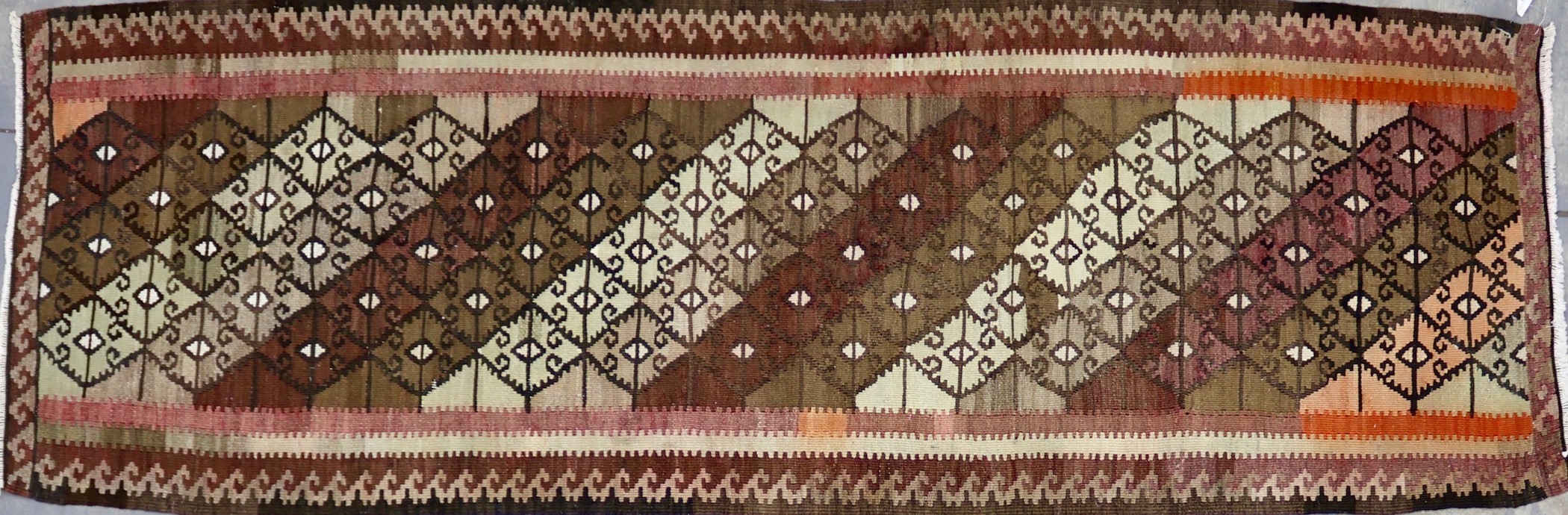 KR312 VINTAGE 1960s TURKISH SIVAS KILIM RUNNER 3' X 9'4