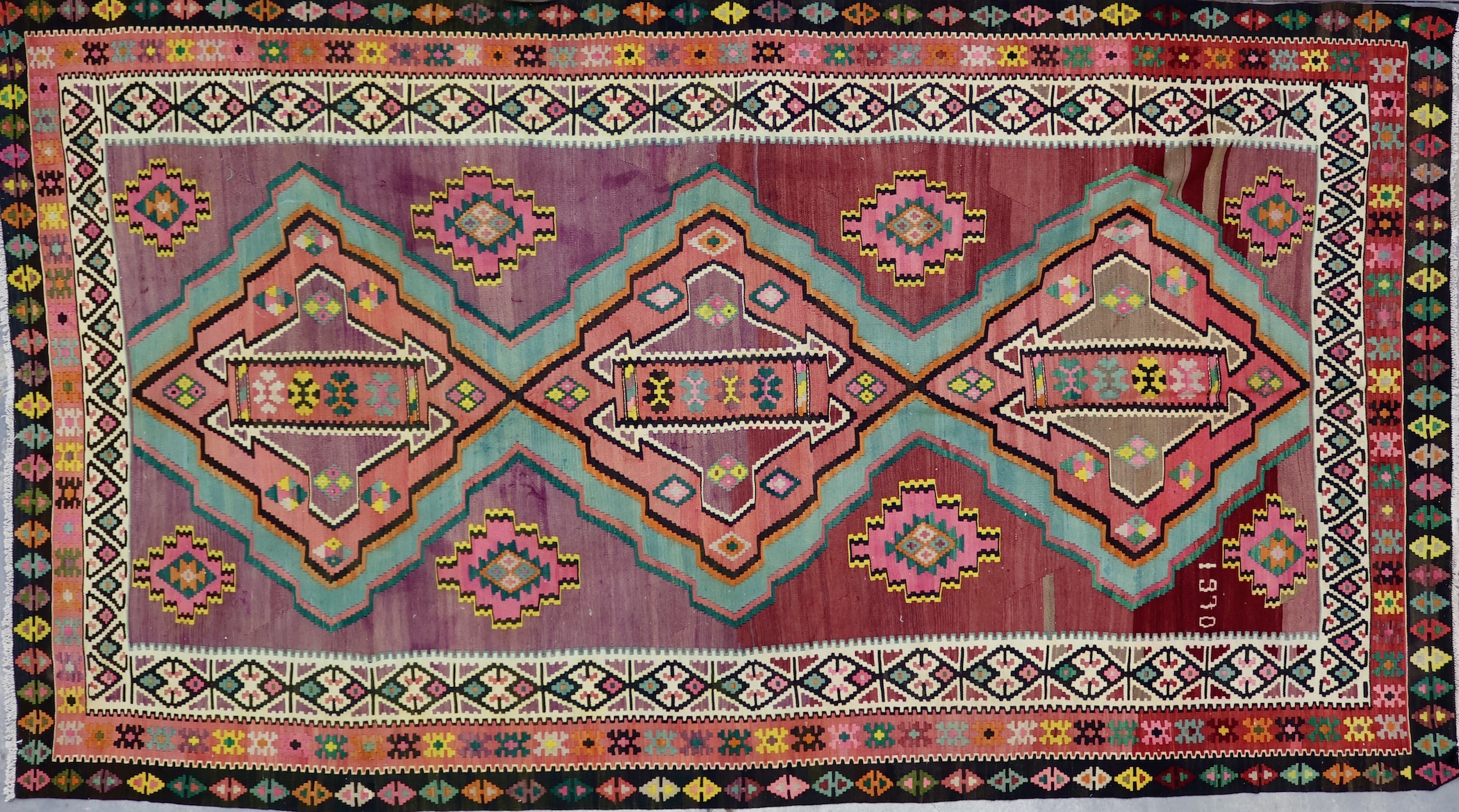 KL8451 VINTAGE AZERBAIJANI NAKCHIVAN KILIM RUG DATED 1970 7'4