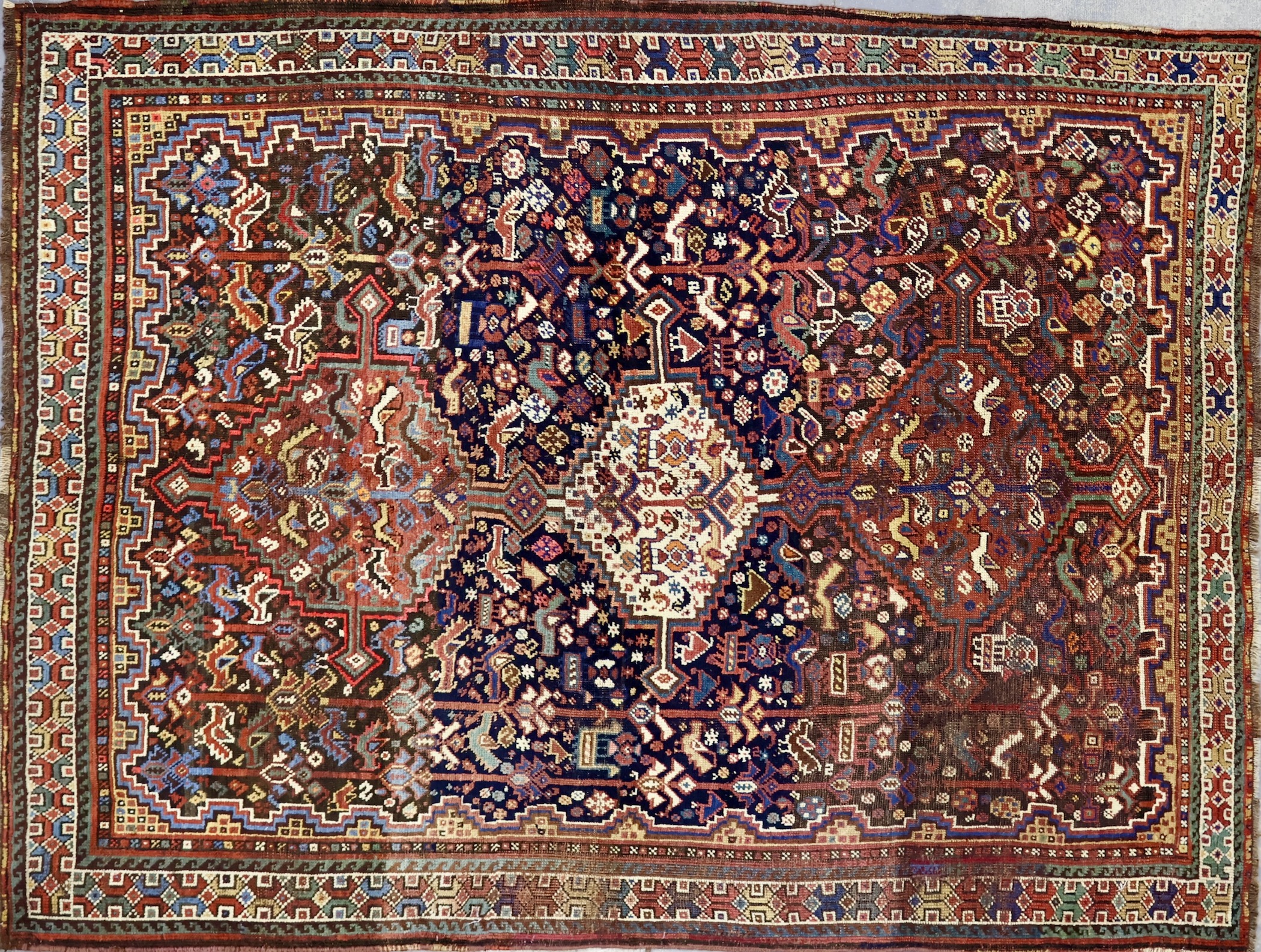 CR8123 ANTIQUE 1900s PERSIAN QASHQAI RUG 4'9