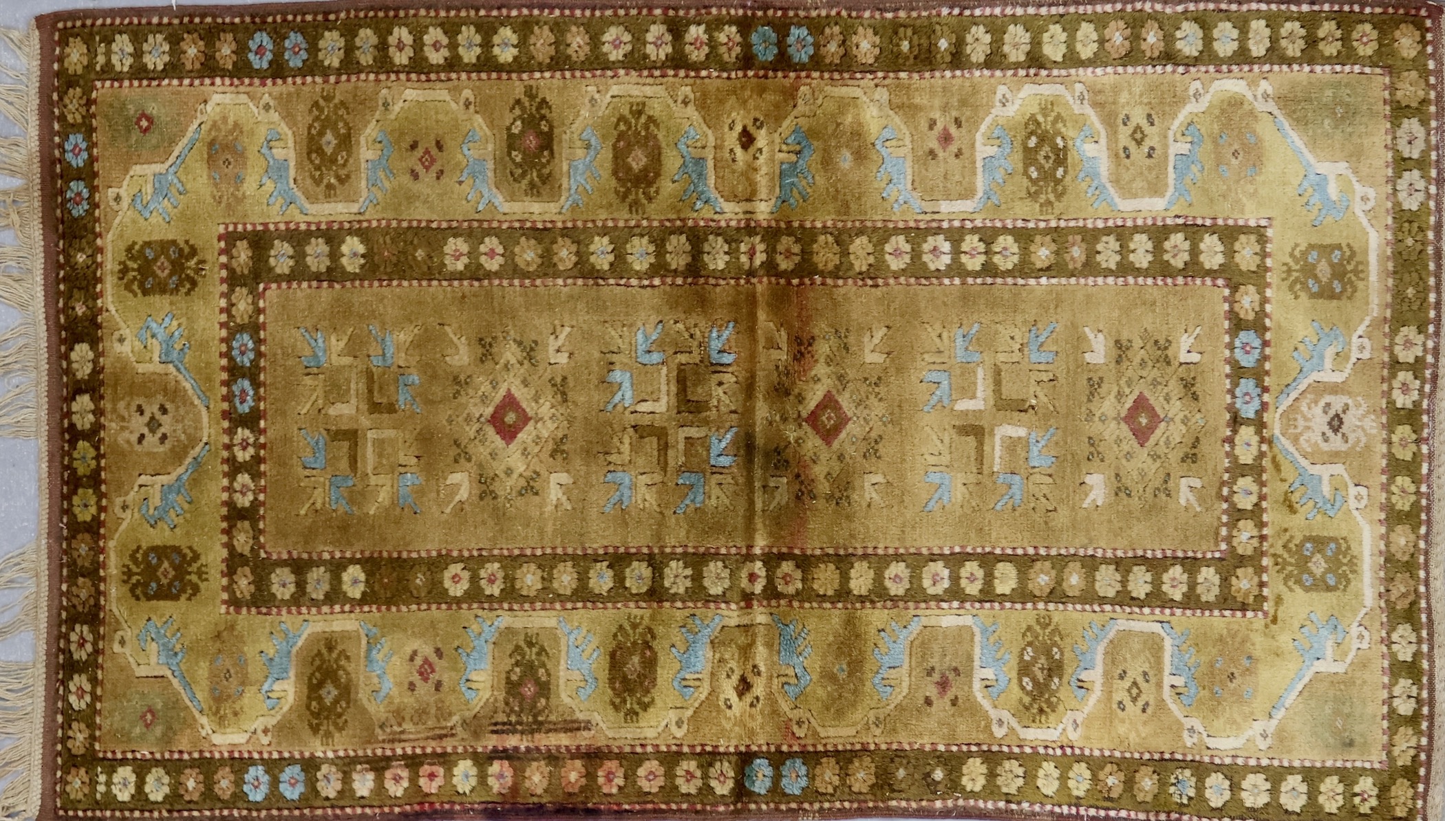 CR8369 VINTAGE 1990s TURKISH MILAS RUG 3'2