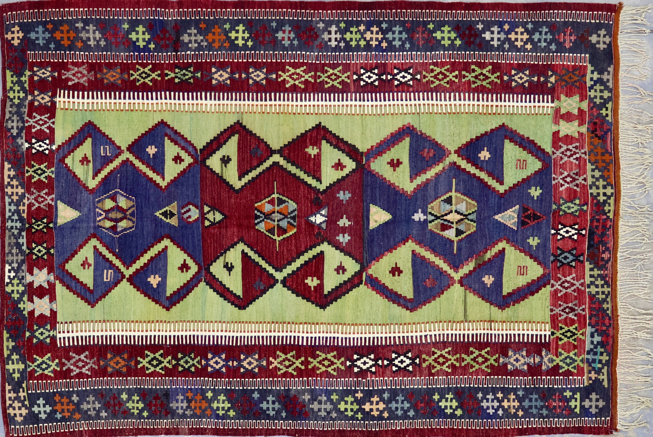 KK308 VINTAGE 1950s TURKISH OBRUK KILIM RUG 5' X 6'10