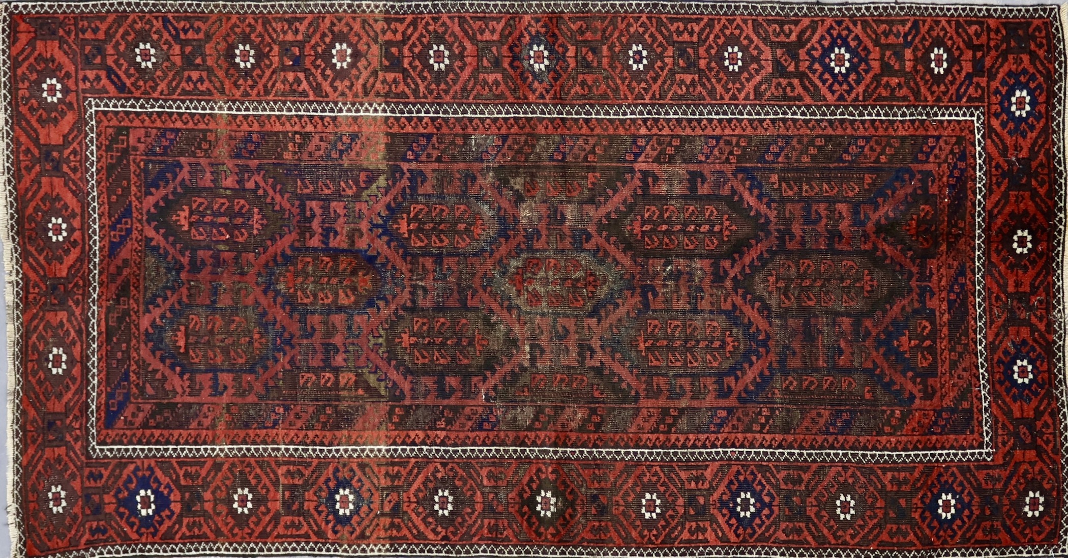SH254 NEARLY-ANTIQUE 1930s AFGHAN BALUCH RUG 3'8