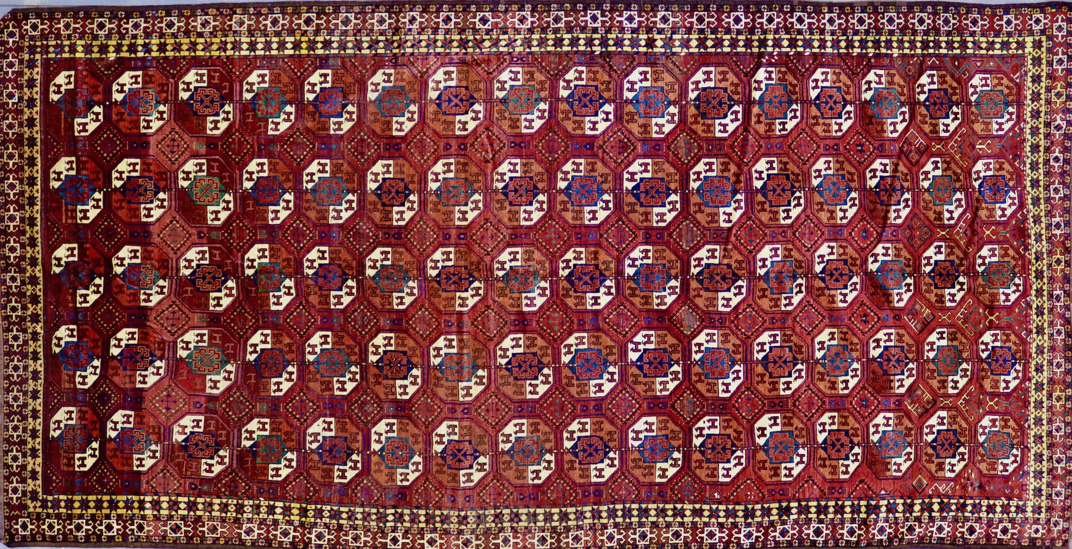 CR8650 VINTAGE 1940s TURKOMAN TEKKE RUG 7'7