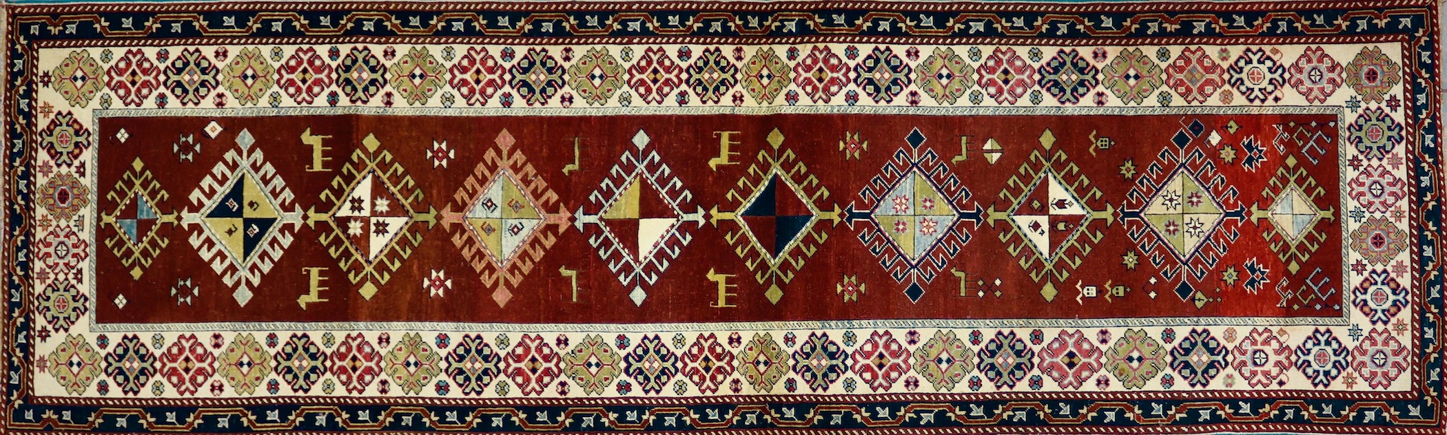 CR8399 VINTAGE 1990s TURKISH KAZAK RUNNER 3'8