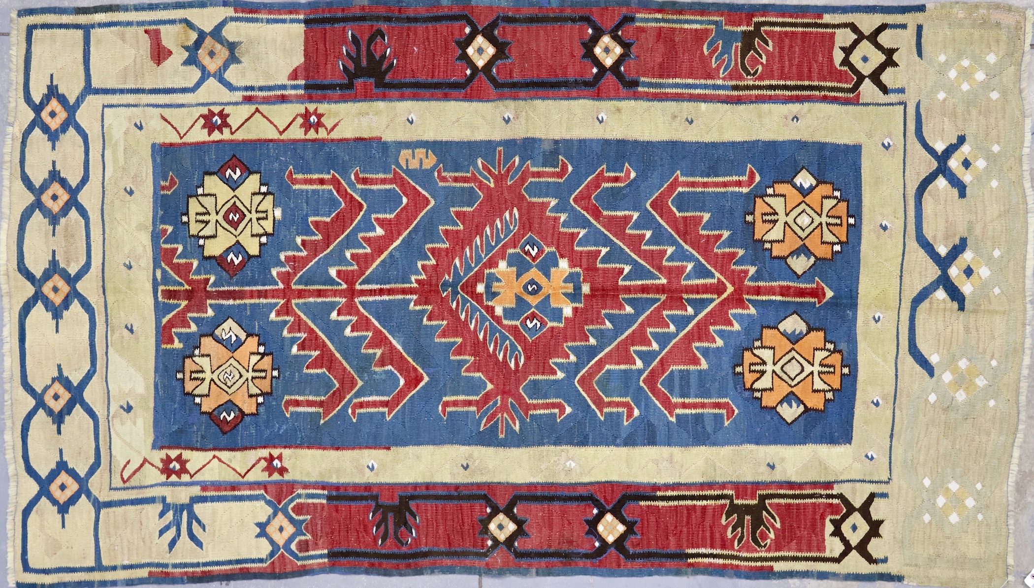 KL5954 ANTIQUE 1920s CAUCASIAN AVAR KILIM RUG 4'5