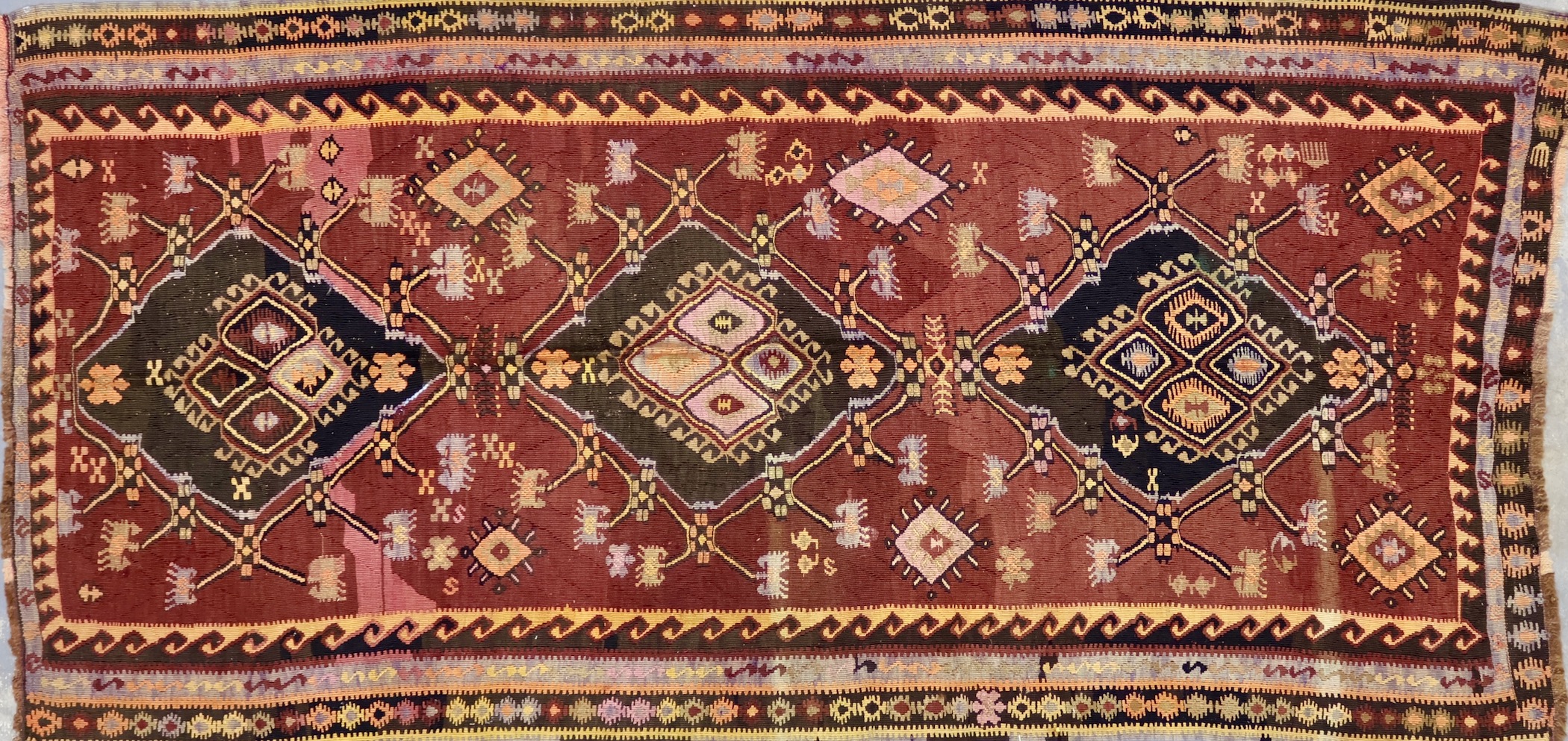 KK1812 VINTAGE 1960s TURKISH KARS KILIM RUG 4'4