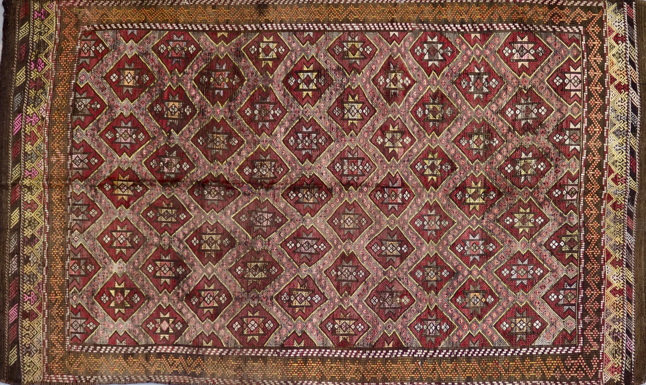 KL8041 VINTAGE 1960s TURKISH KONYA CICIM KILIM RUG 6'5