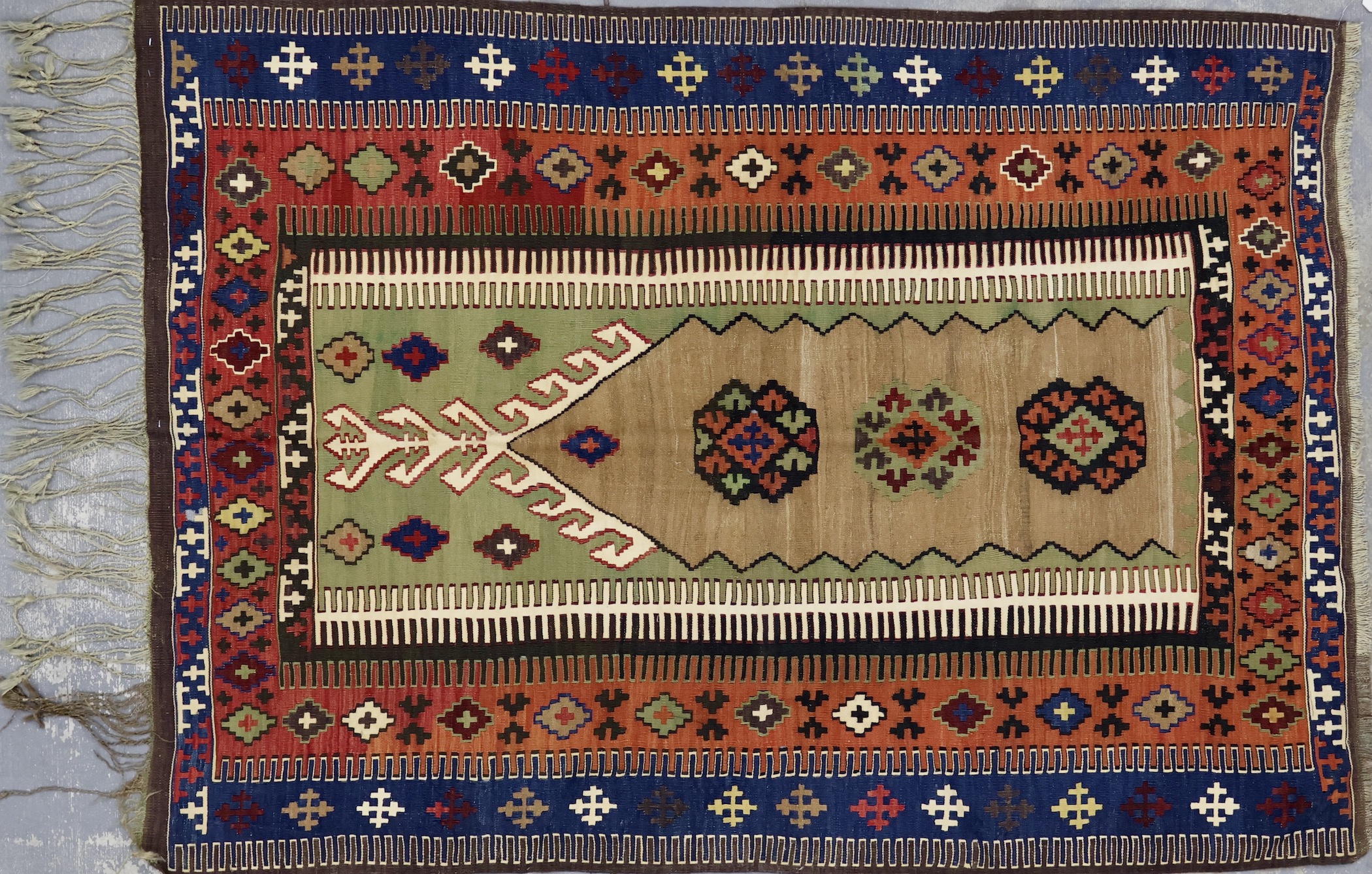 KL2776 ANTIQUE 1920s TURKISH OBRUK KILIM RUG 4' X 5'7