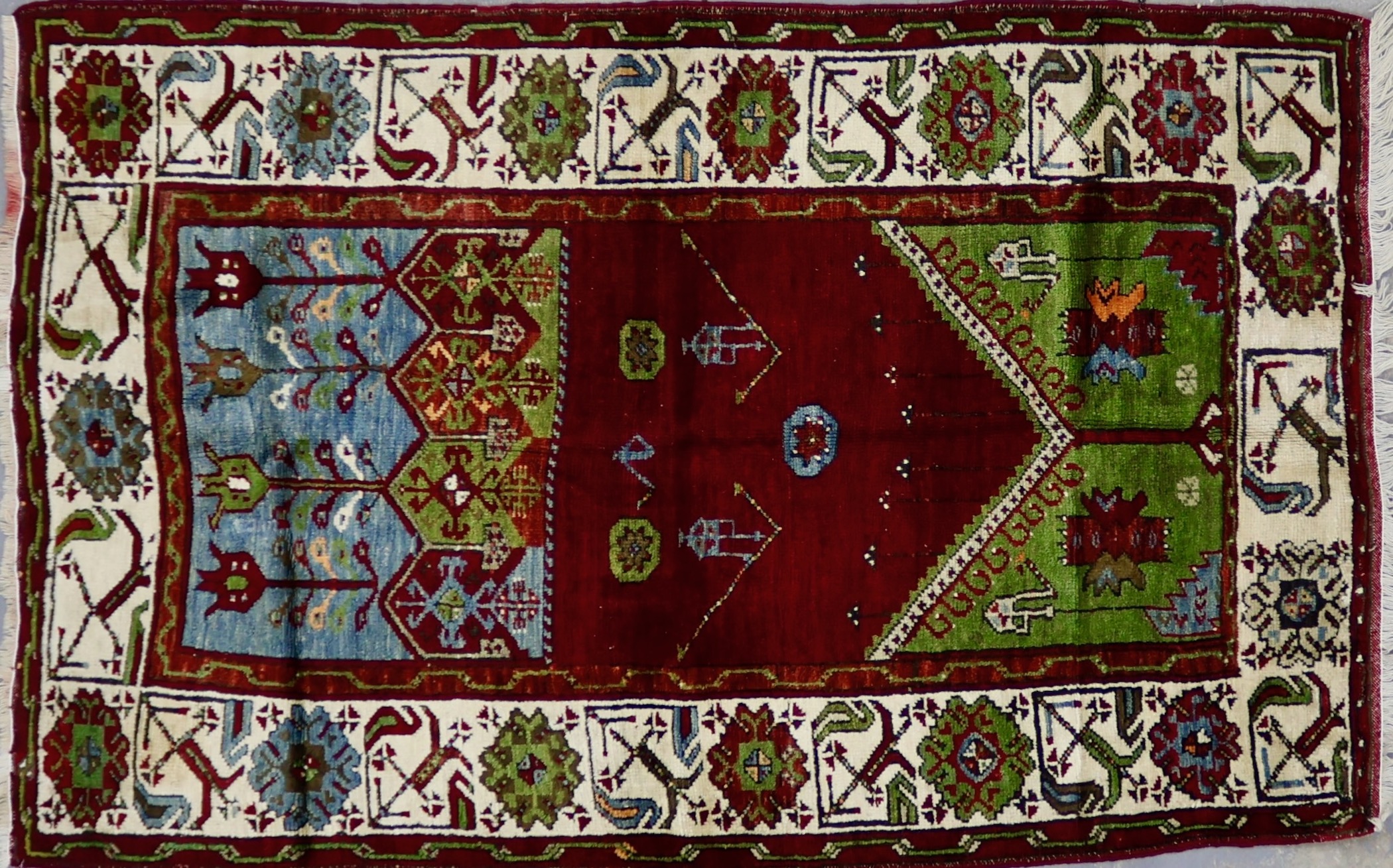 SH425 ANTIQUE 1900s TURKISH KONYA LADIK RUG 3'10