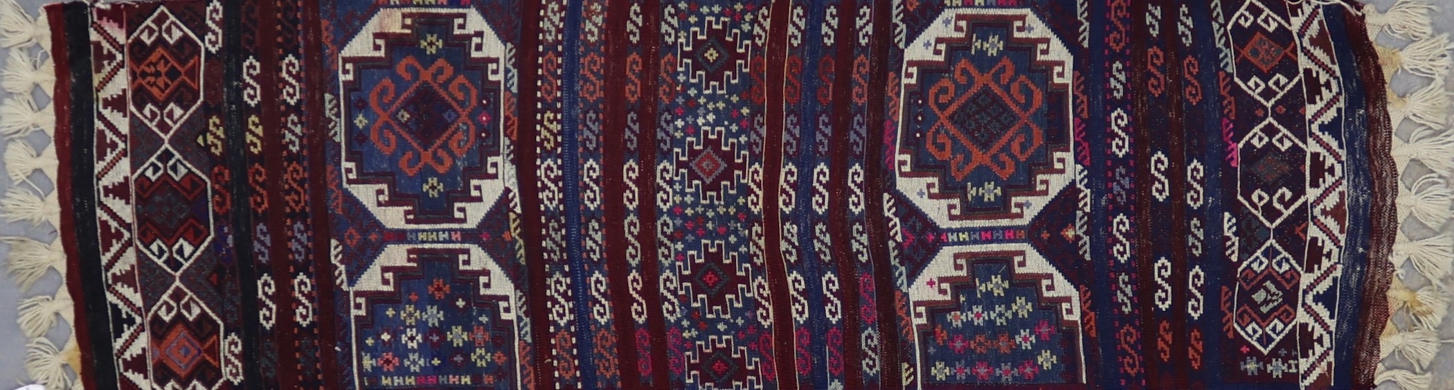 KR135 VINTAGE 1950s KURDISH VAN KILIM RUNNER 2' X 6'2