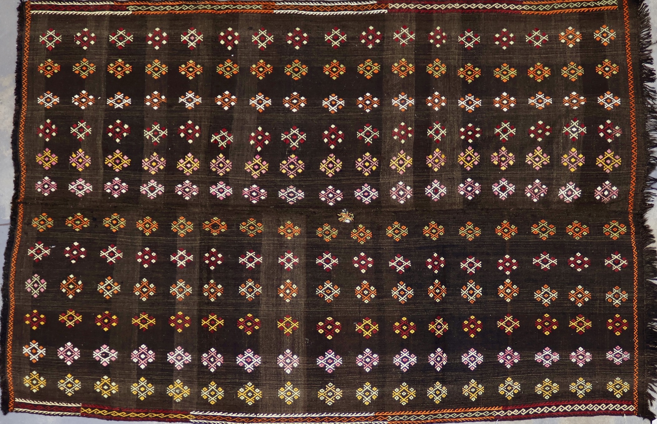 TK1785 VINTAGE 1960s TURKISH ANTEP CICIM KILIM RUG 6'5