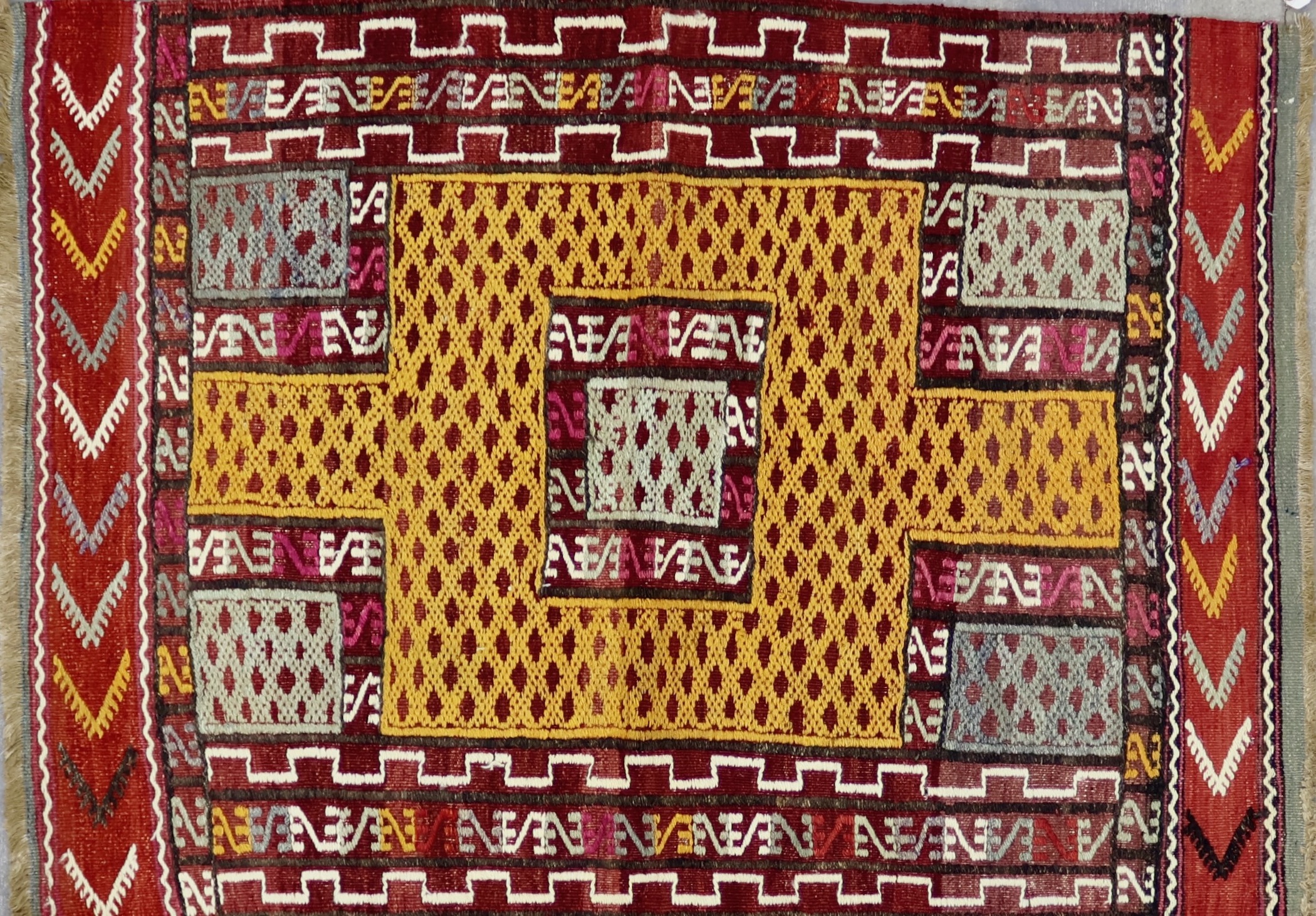 KL3340 VINTAGE 1980s TURKISH HELVACI CICIM KILIM RUG 3'4