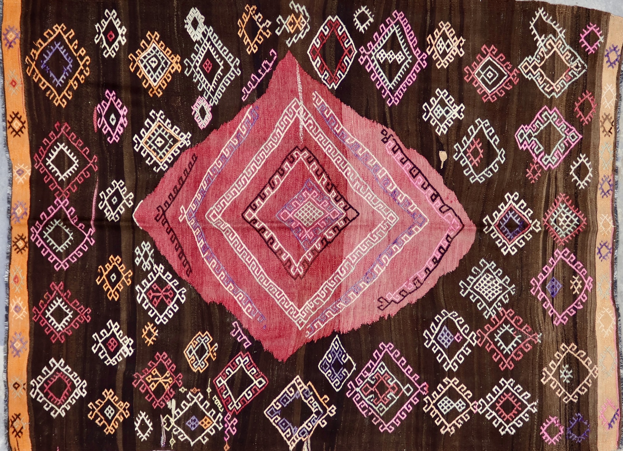 TK1803 VINTAGE 1950s TURKISH BAYBURT CICIM KILIM RUG 6'5